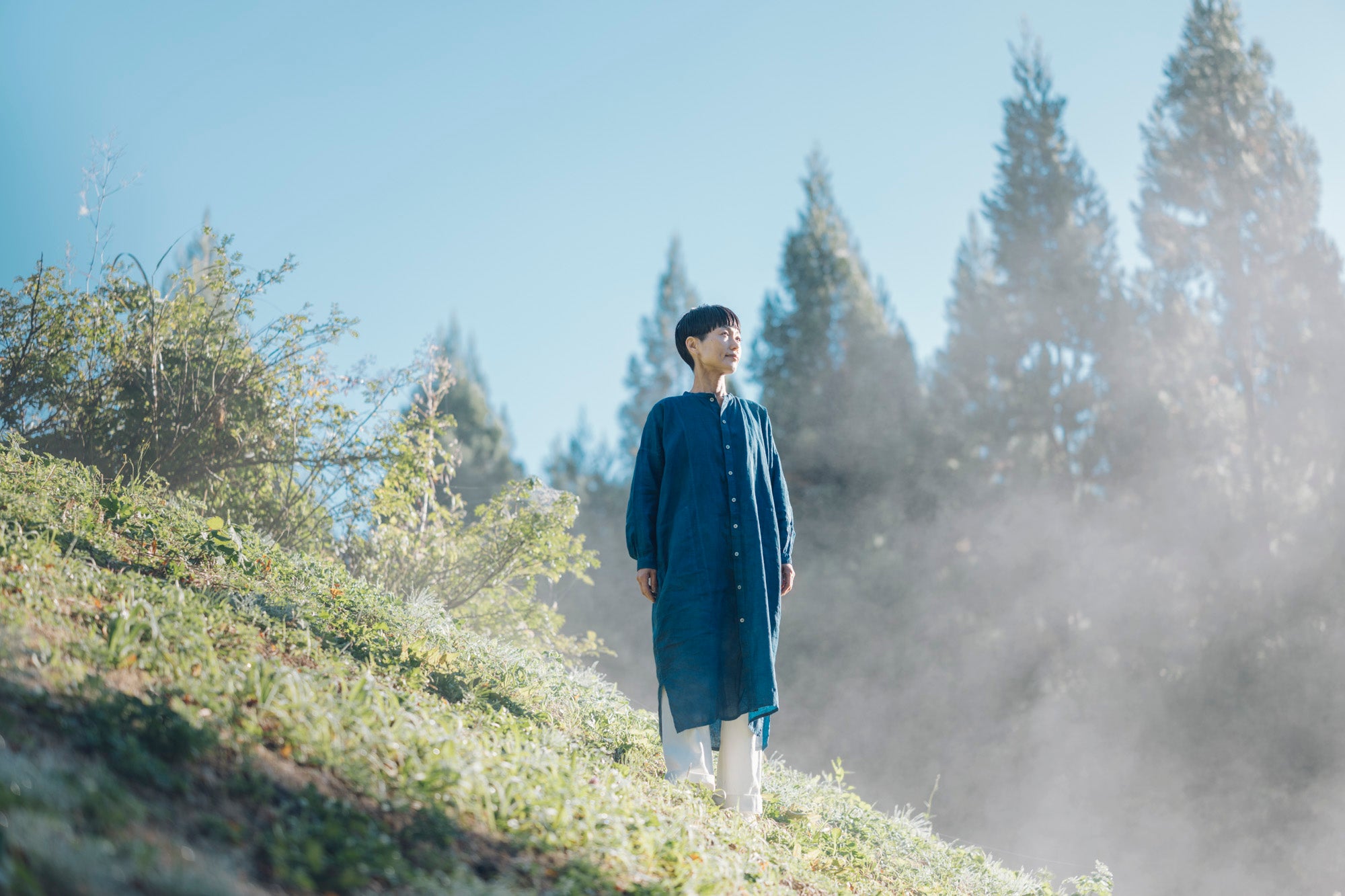 ［越前ワンピース］リネン/いとしろ藍