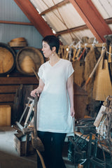 [Shirt] V-neck tunic/linen/white