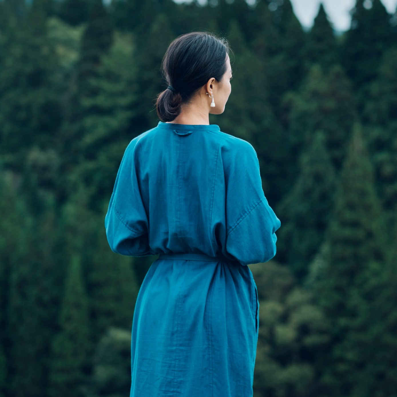 [Echizen One-piece dress] Maxi length/organic cotton/light blue