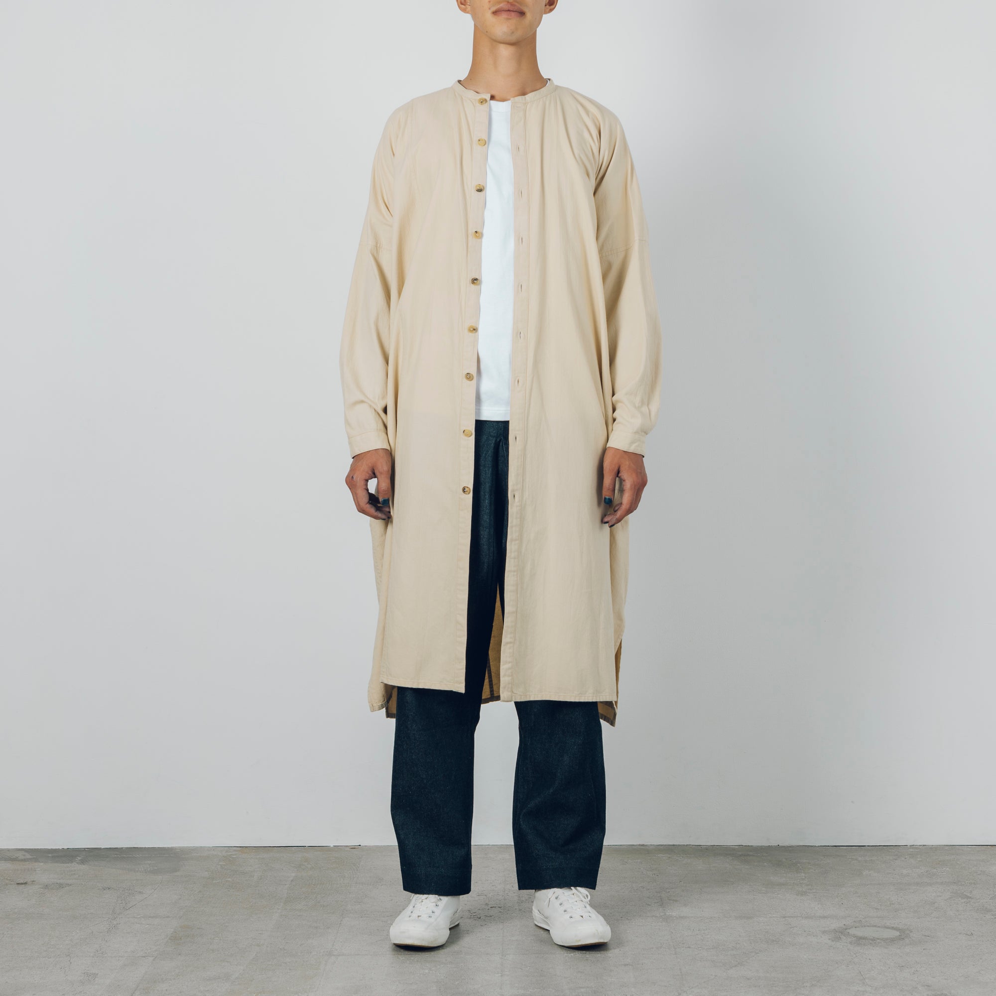 [Echizen One-piece dress] Organic cotton flannel / khaki beige (marigold dyed)
