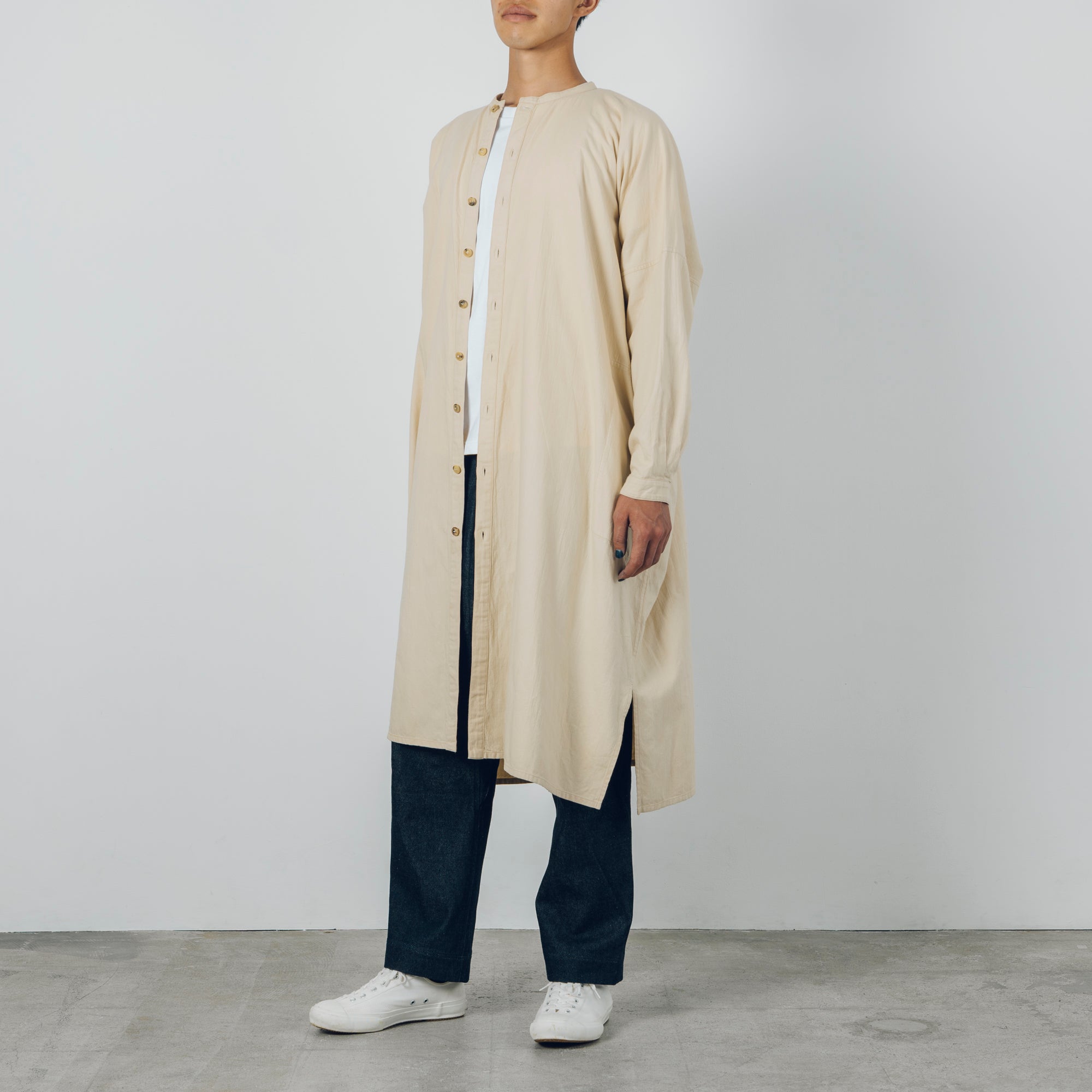 [Echizen One-piece dress] Organic cotton flannel / khaki beige (marigold dyed)