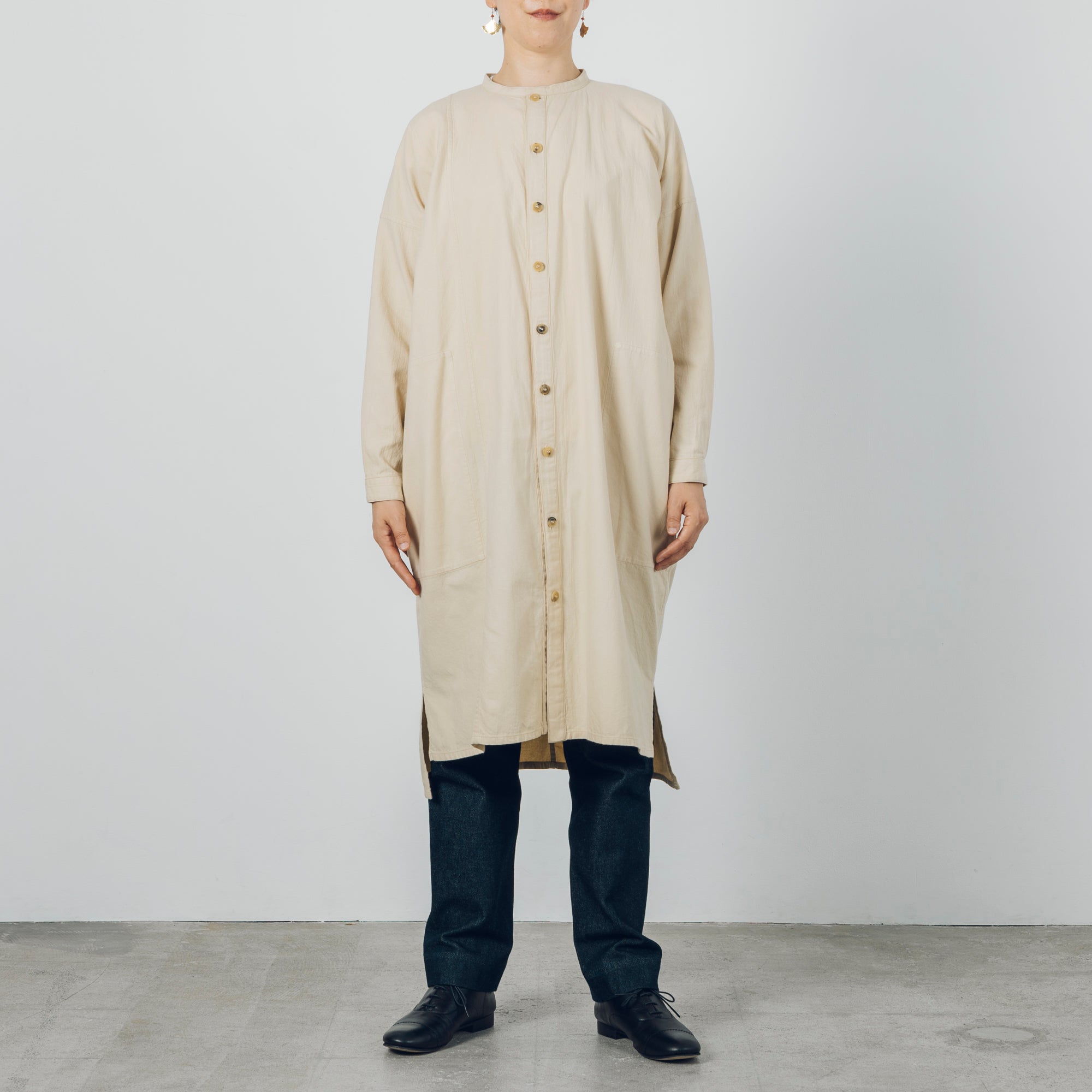 [Echizen One-piece dress] Organic cotton flannel / khaki beige (marigold dyed)