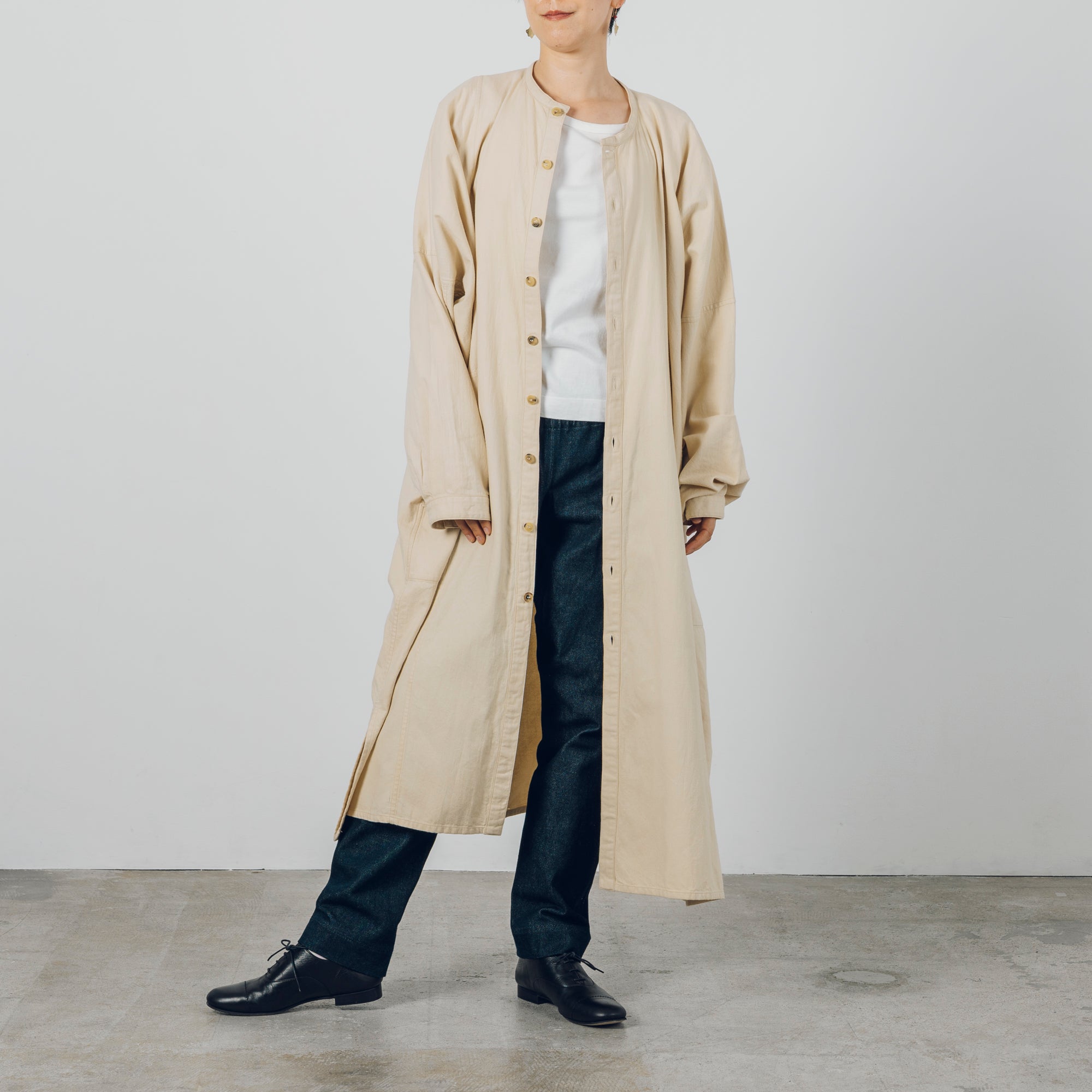 [Echizen One-piece dress] Organic cotton flannel / khaki beige (marigold dyed)