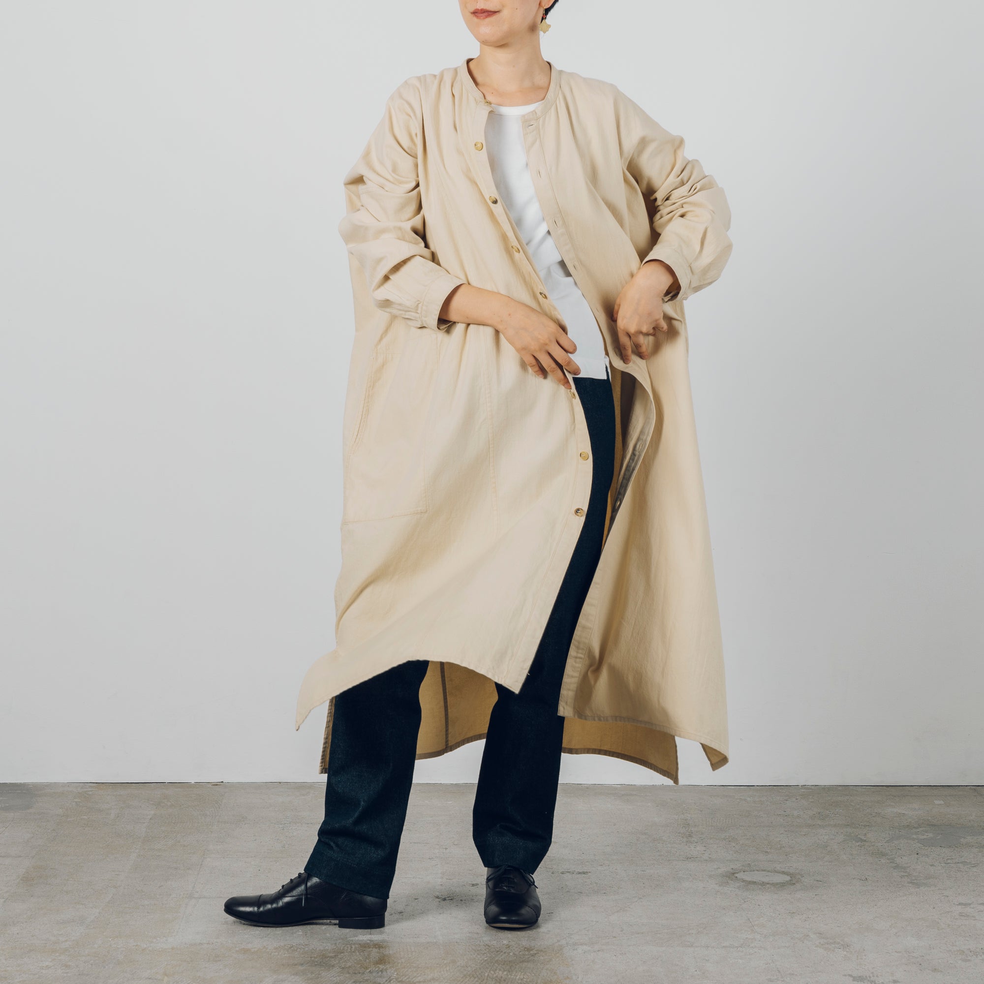 [Echizen One-piece dress] Organic cotton flannel / khaki beige (marigold dyed)