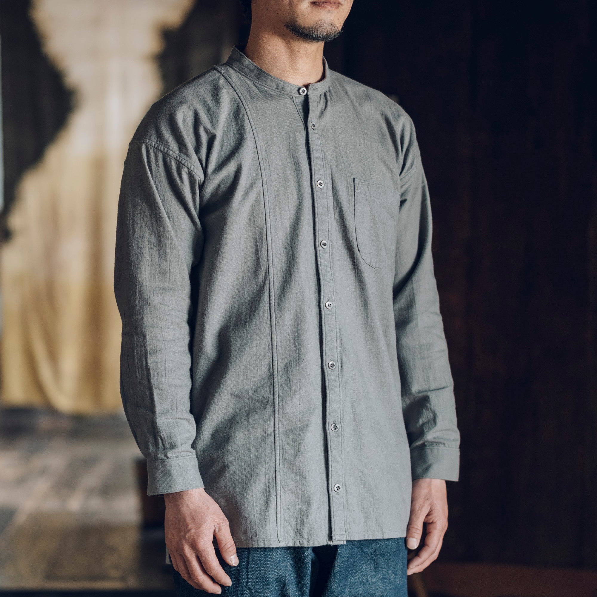 [Echizen Shirt] Organic cotton flannel / gray (chestnut dyed)