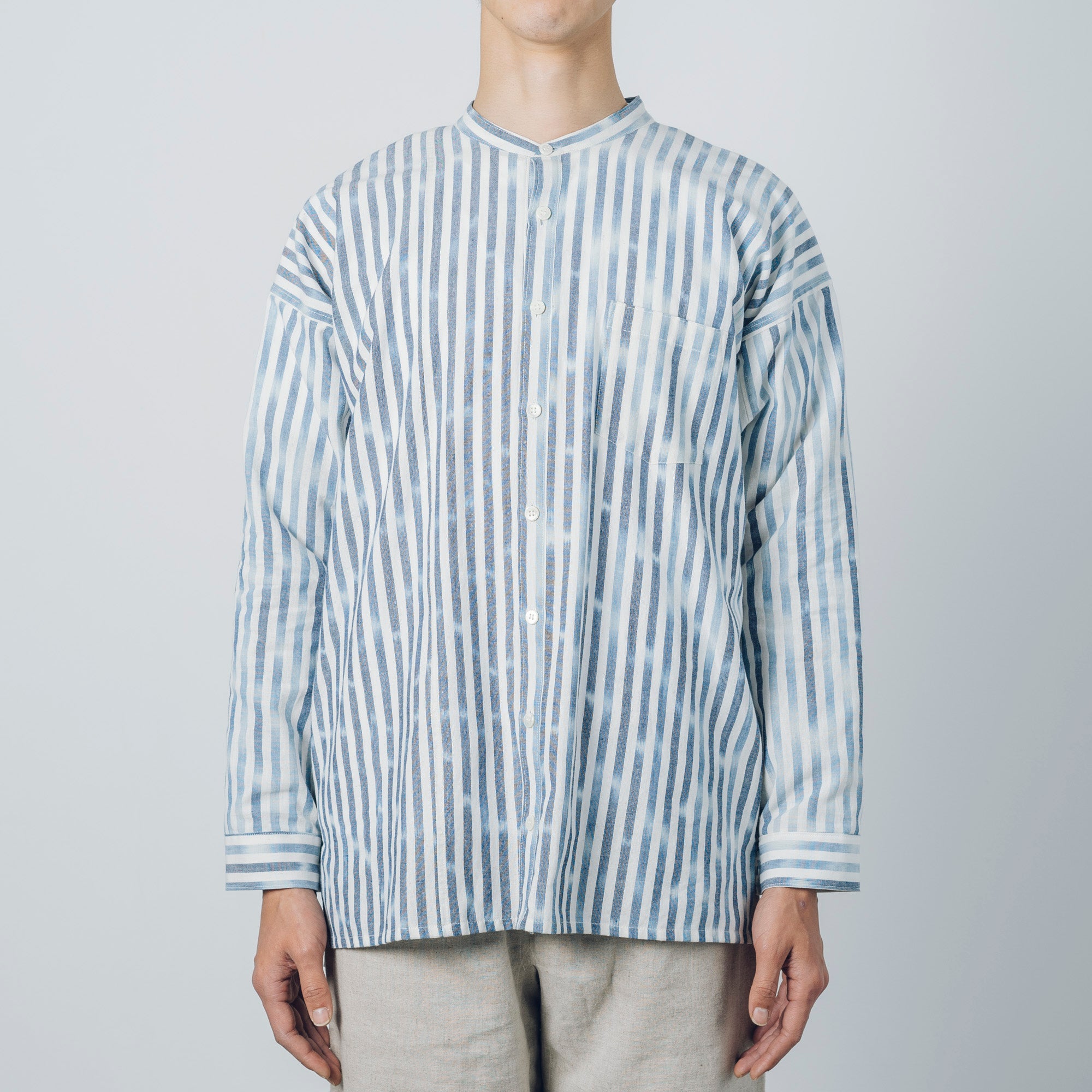 Advance reservation [Echizen shirt, long length] Kurume Kasuri, indigo-dyed stripes (cotton)