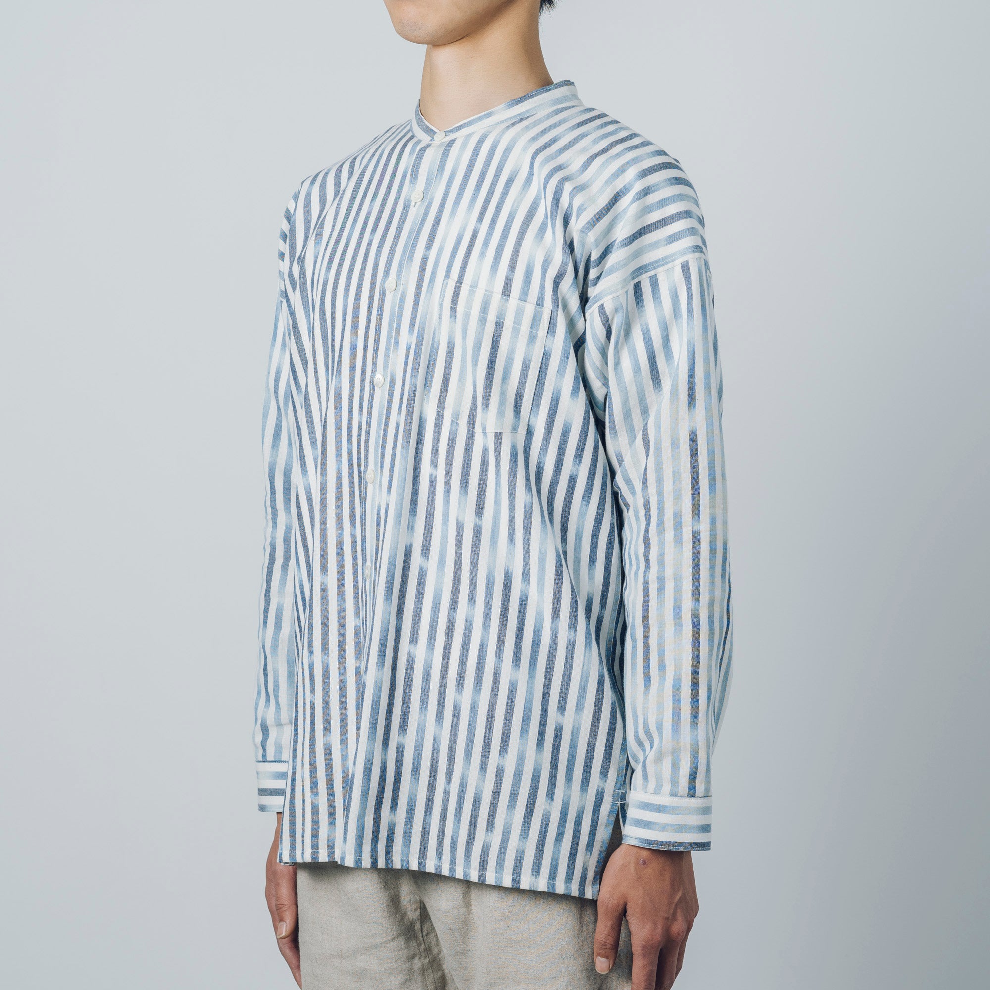 Advance reservation [Echizen shirt, long length] Kurume Kasuri, indigo-dyed stripes (cotton)