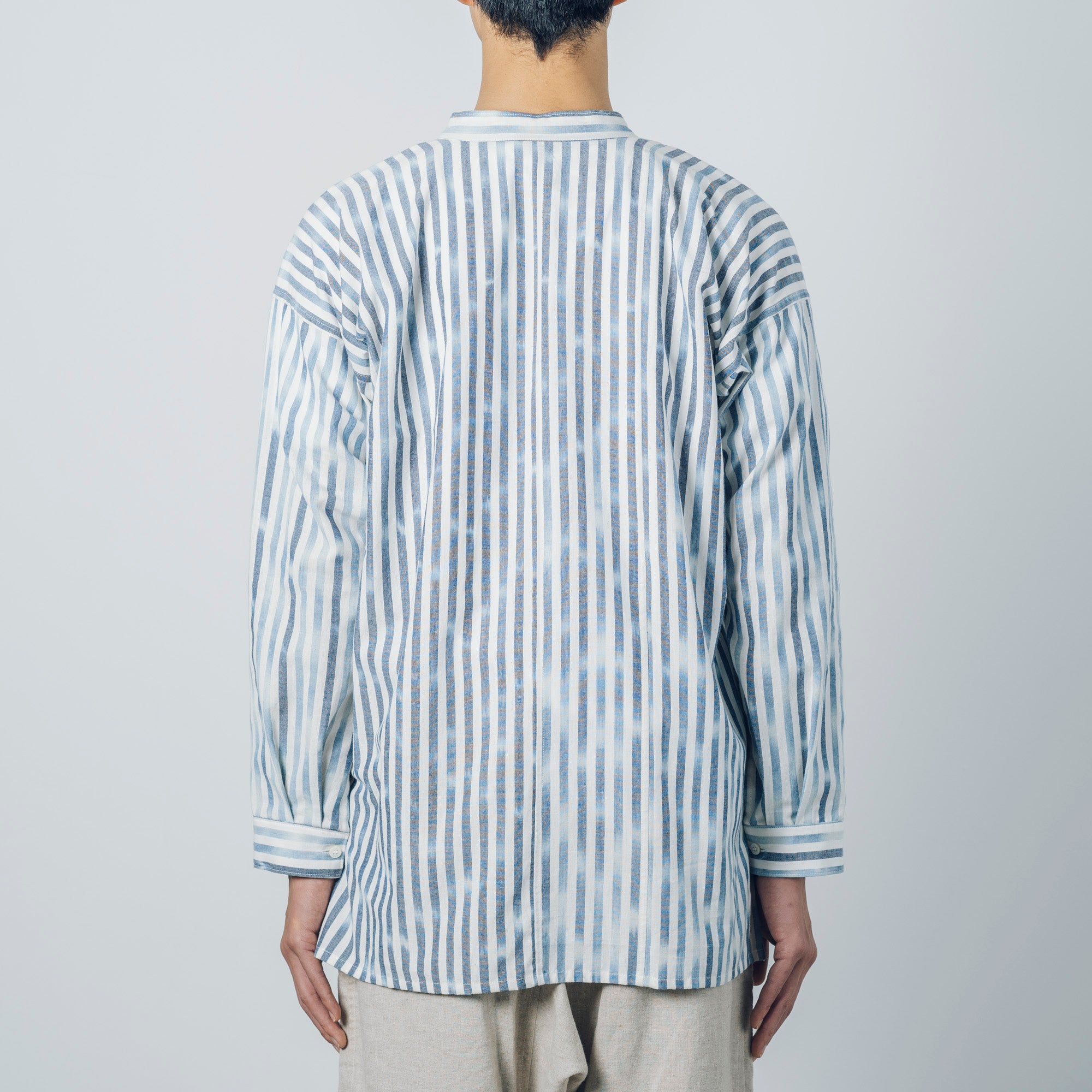 Advance reservation [Echizen shirt, long length] Kurume Kasuri, indigo-dyed stripes (cotton)