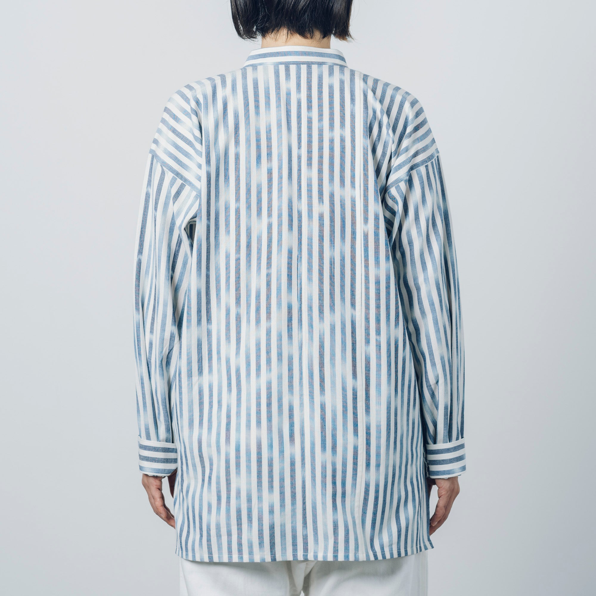 Advance reservation [Echizen shirt, long length] Kurume Kasuri, indigo-dyed stripes (cotton)