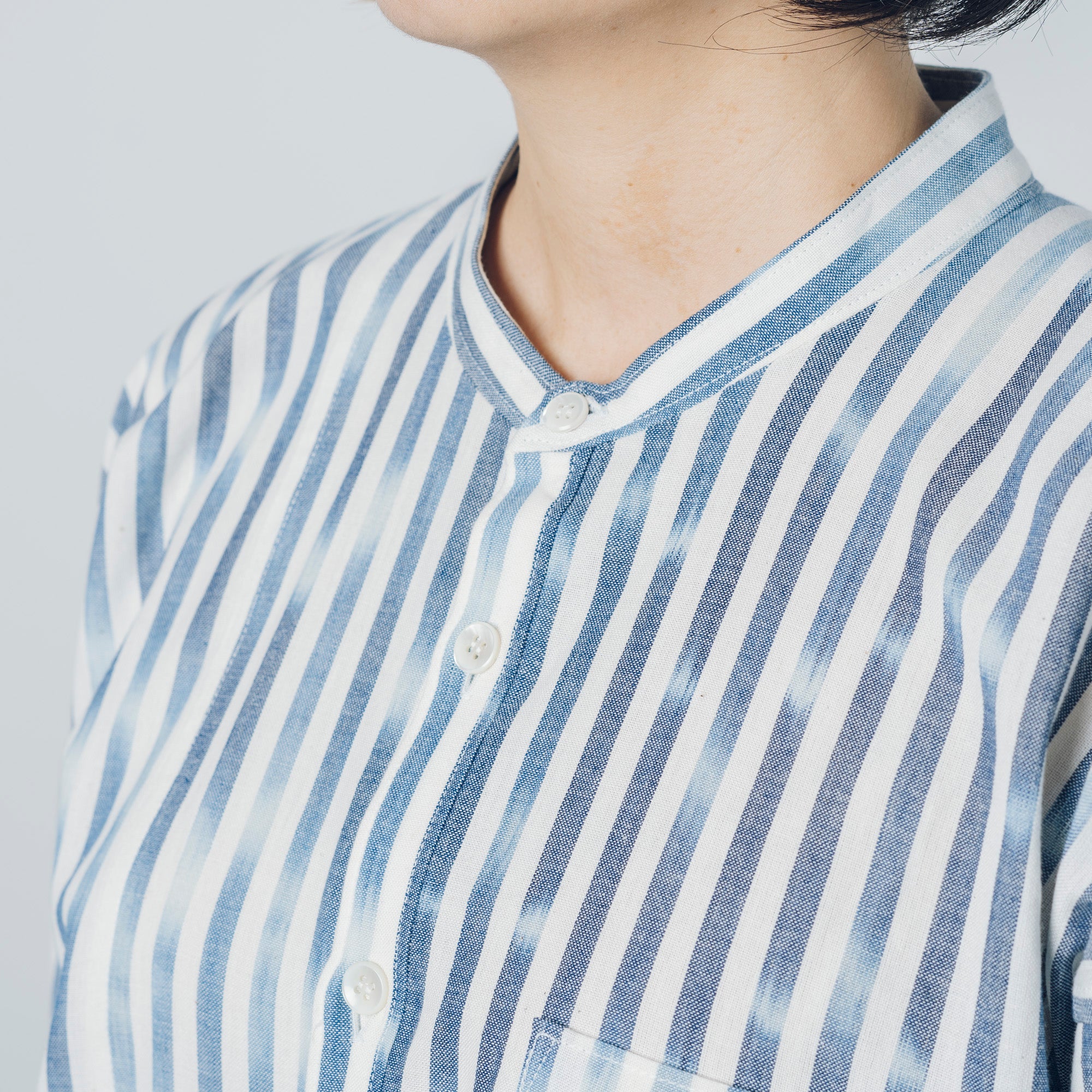 Advance reservation [Echizen shirt, long length] Kurume Kasuri, indigo-dyed stripes (cotton)