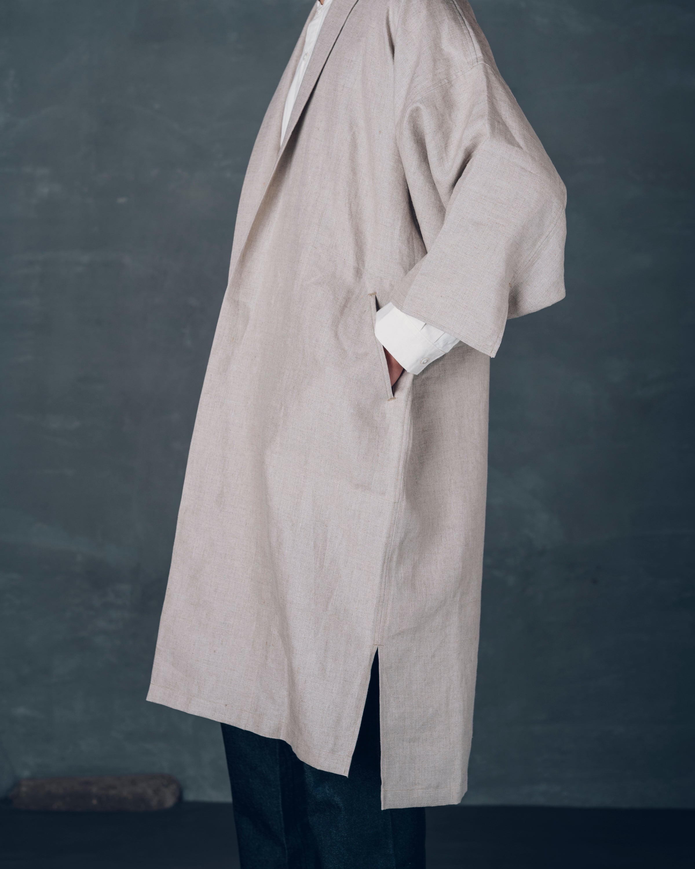 [もじり袖羽織]ロング/リネン/キナリ