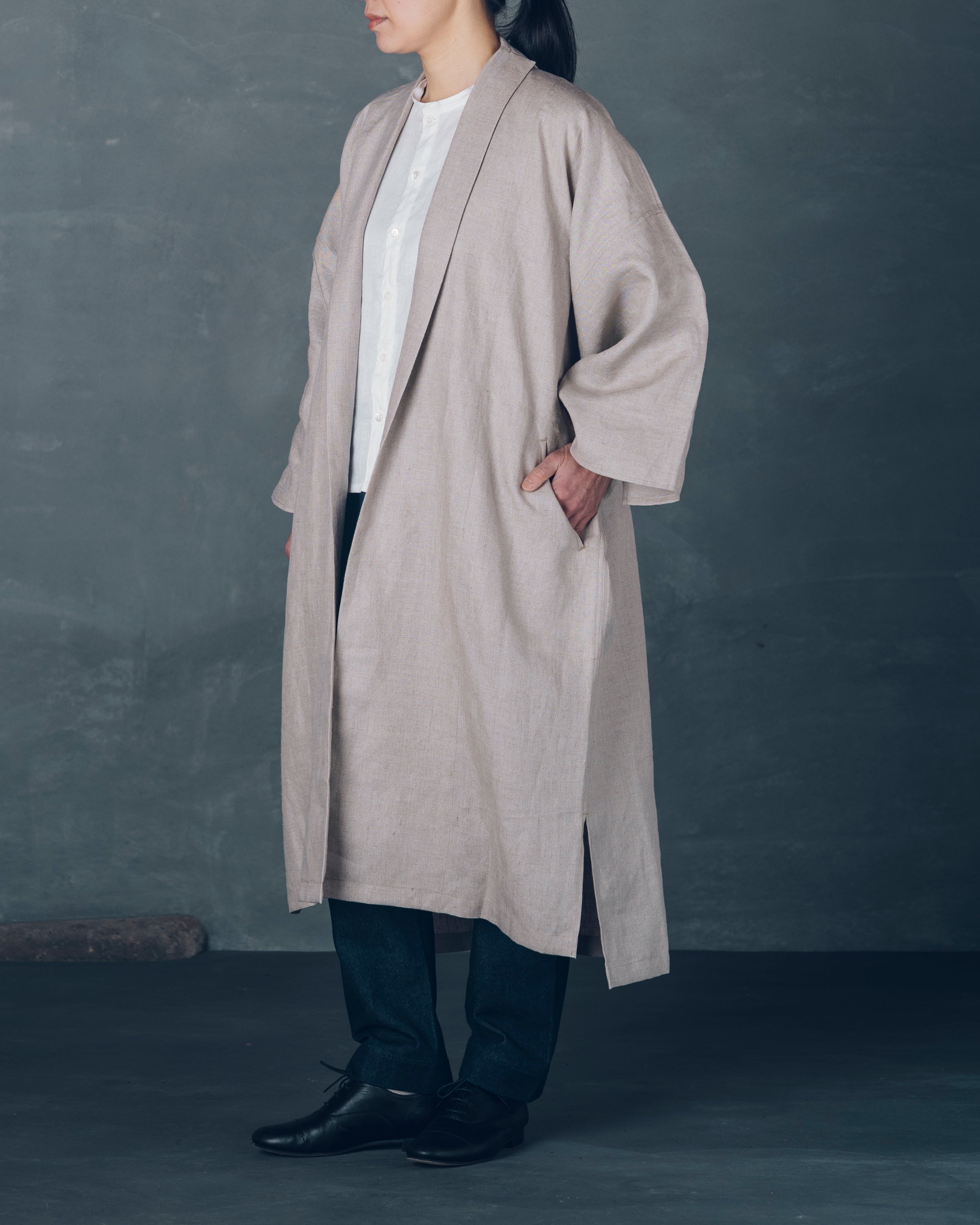 [もじり袖羽織]ロング/リネン/キナリ