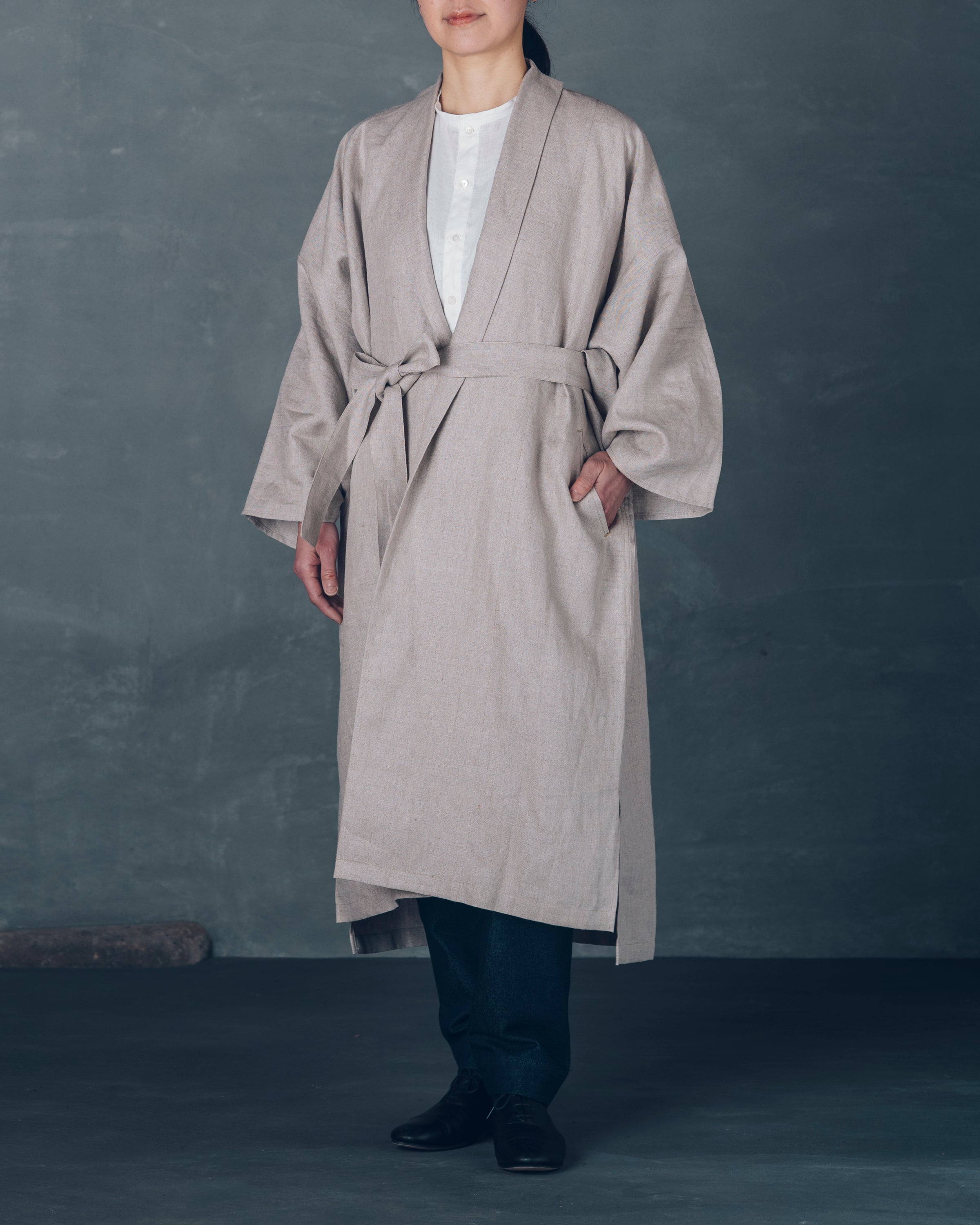 [もじり袖羽織]ロング/リネン/キナリ