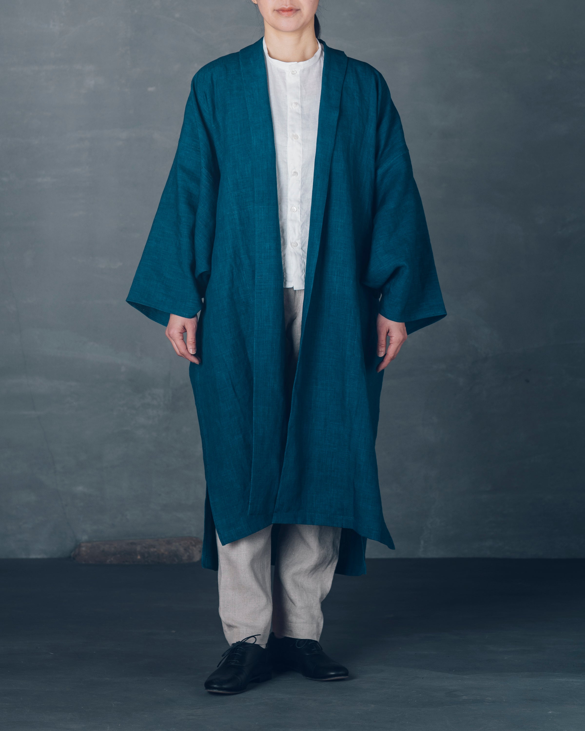 [もじり袖羽織]ロング/リネン/いとしろ藍ダーク