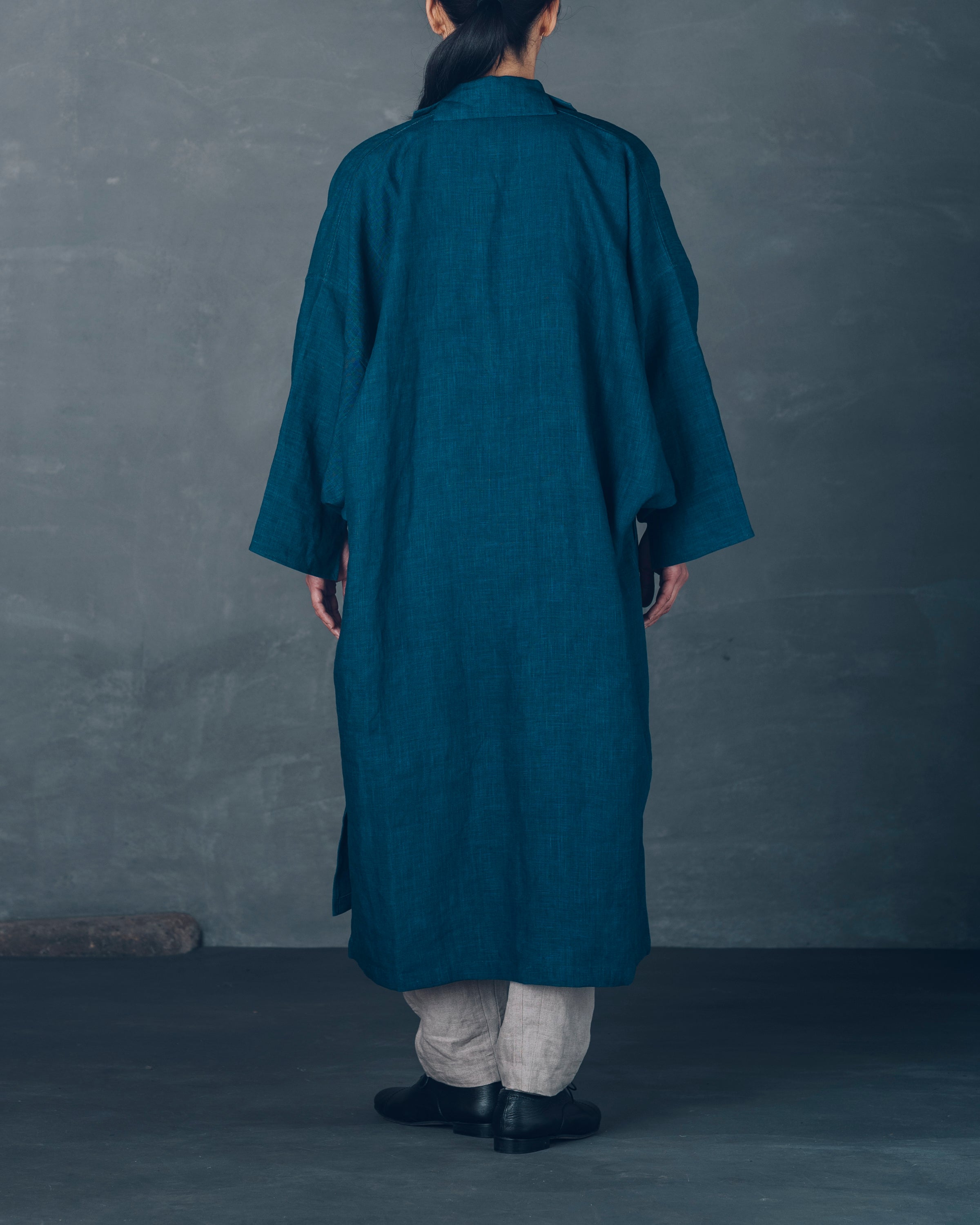 [もじり袖羽織]ロング/リネン/いとしろ藍ダーク