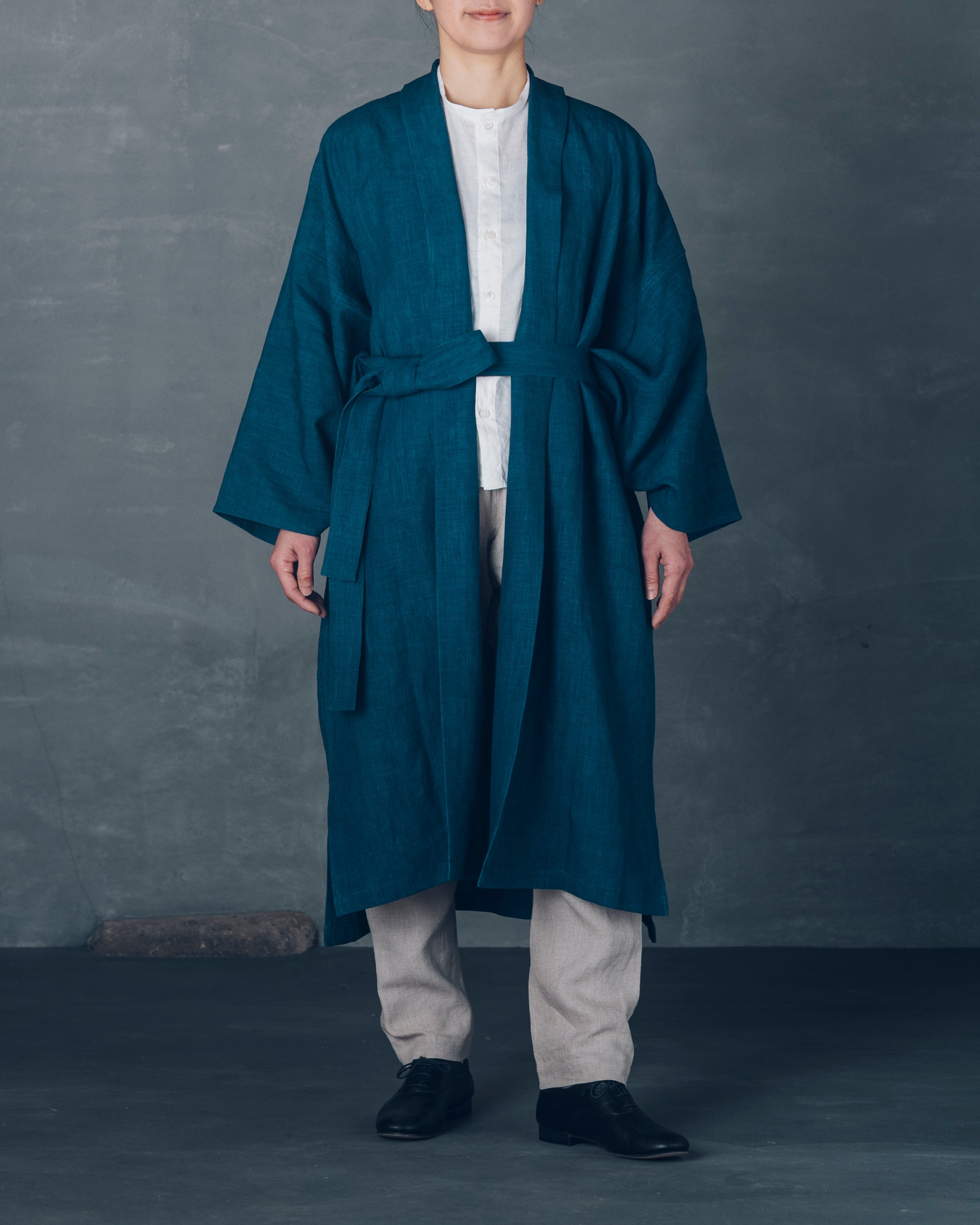 [もじり袖羽織]ロング/リネン/いとしろ藍ダーク
