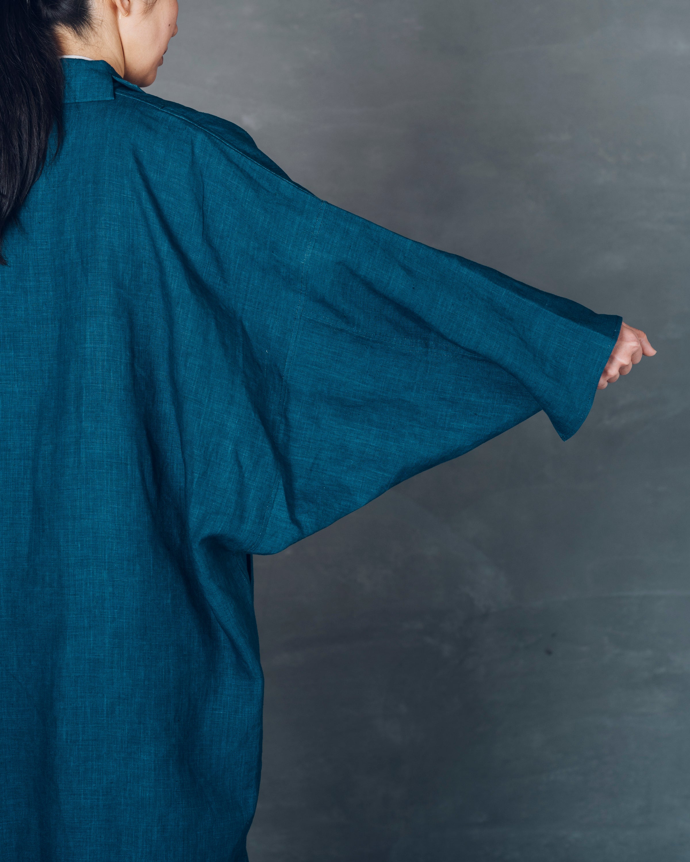 [もじり袖羽織]ロング/リネン/いとしろ藍ダーク