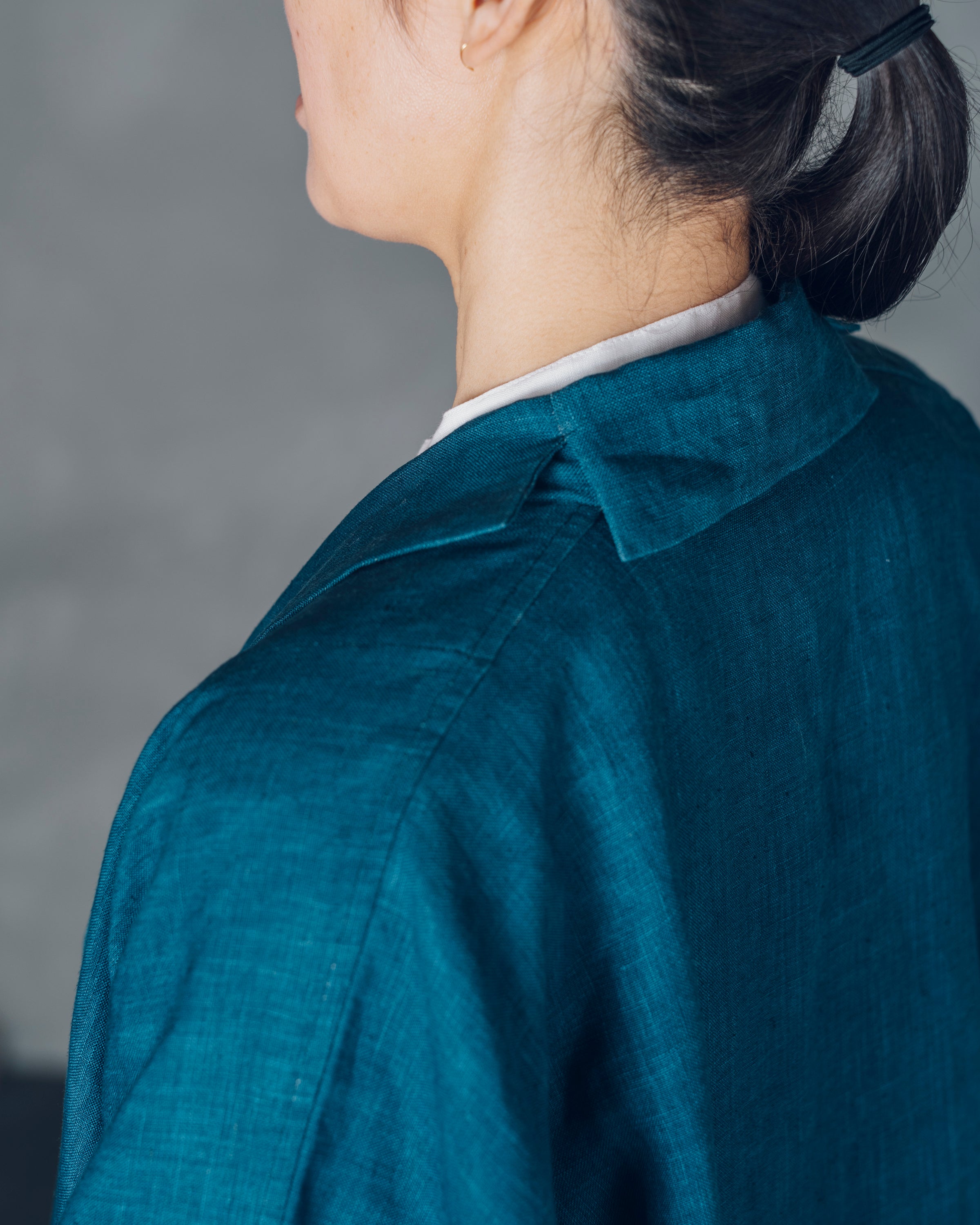 [もじり袖羽織]ロング/リネン/いとしろ藍ダーク