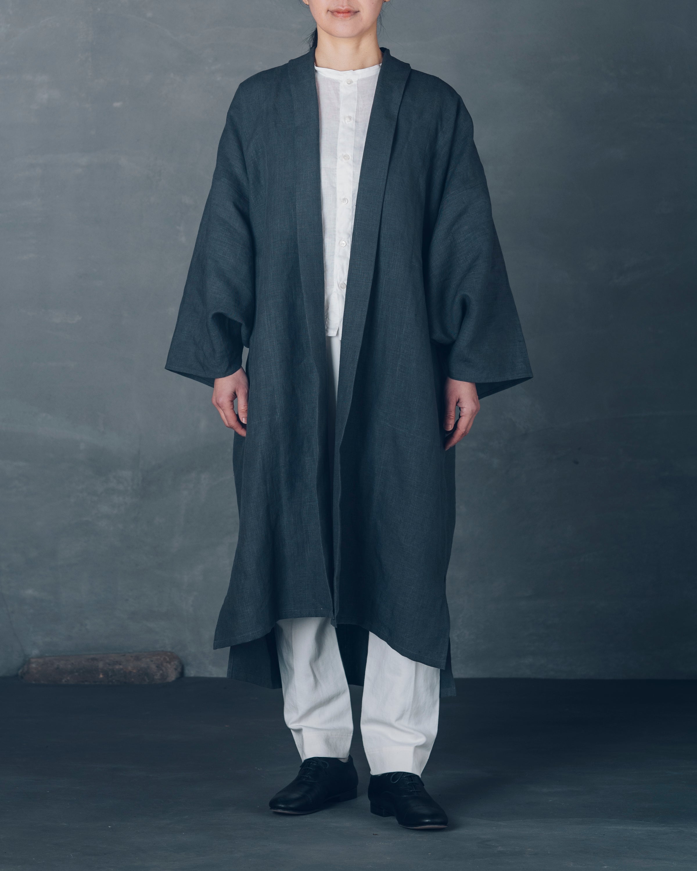 [もじり袖羽織]ロング/リネン/栗グレー