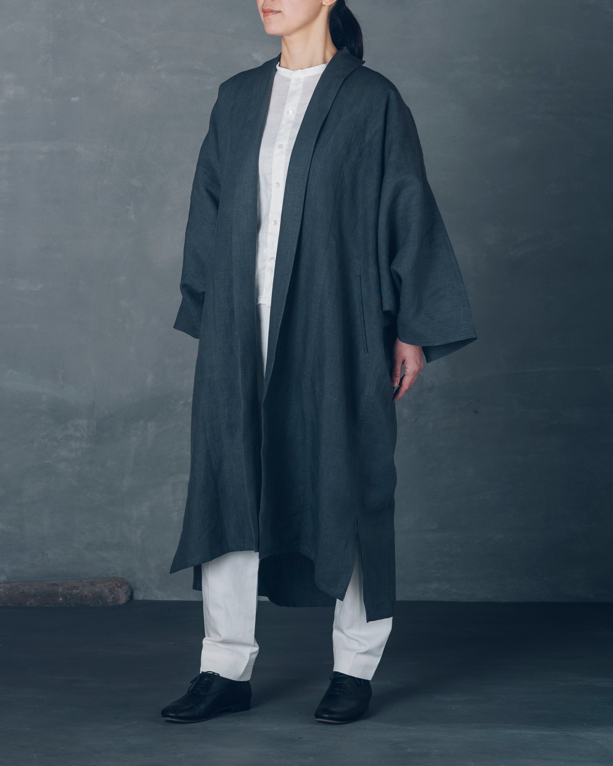 [もじり袖羽織]ロング/リネン/栗グレー