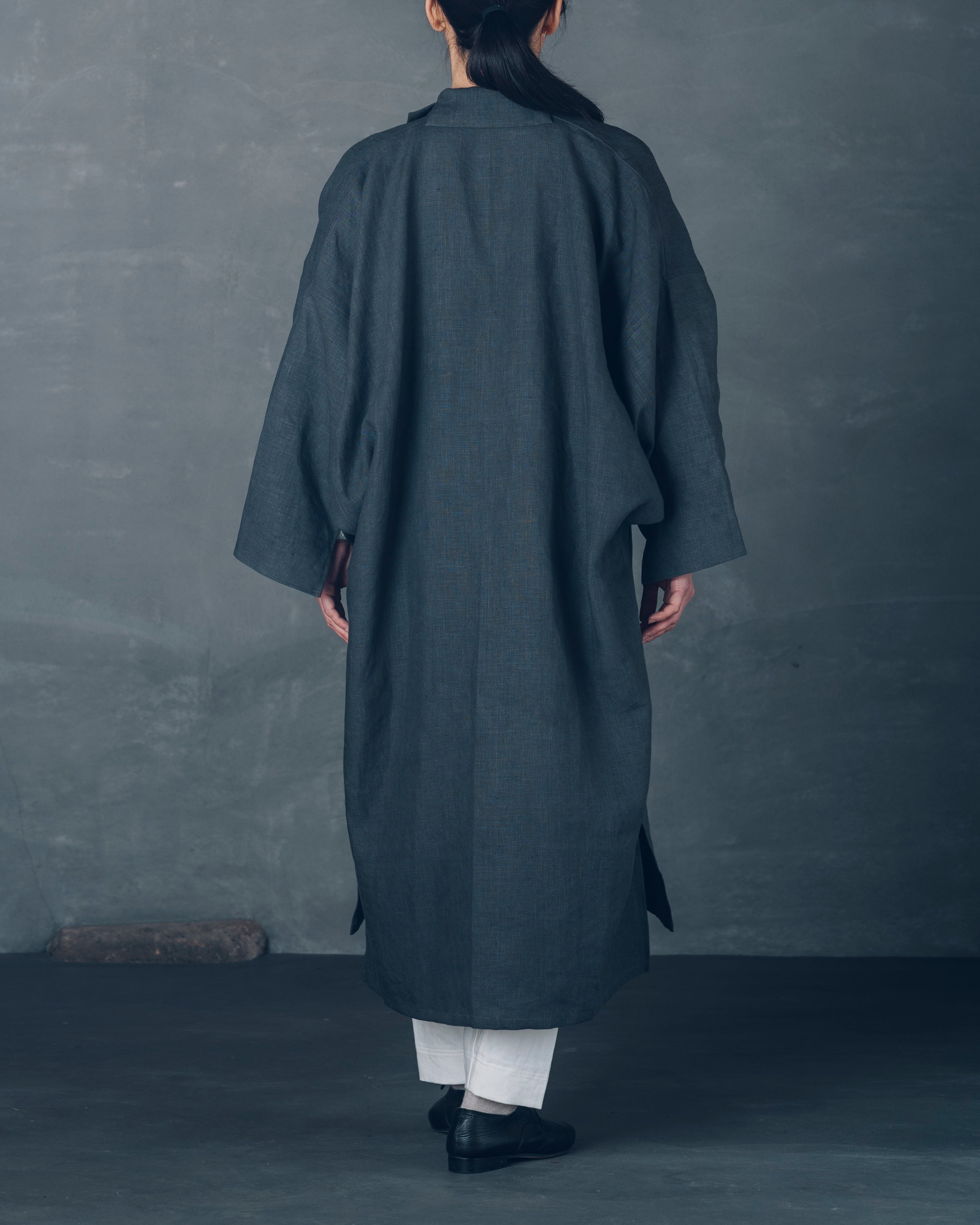 [もじり袖羽織]ロング/リネン/栗グレー