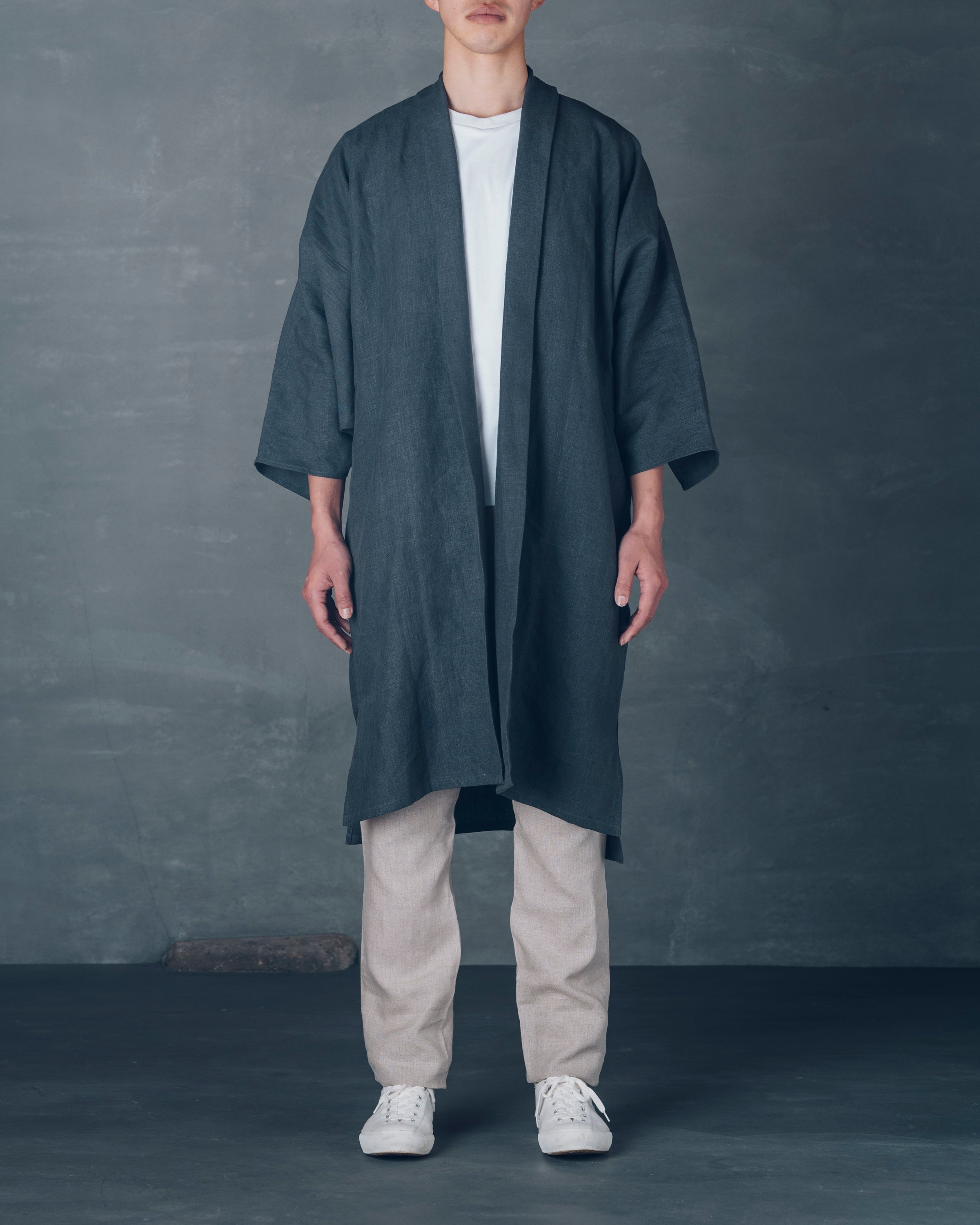 [もじり袖羽織]ロング/リネン/栗グレー