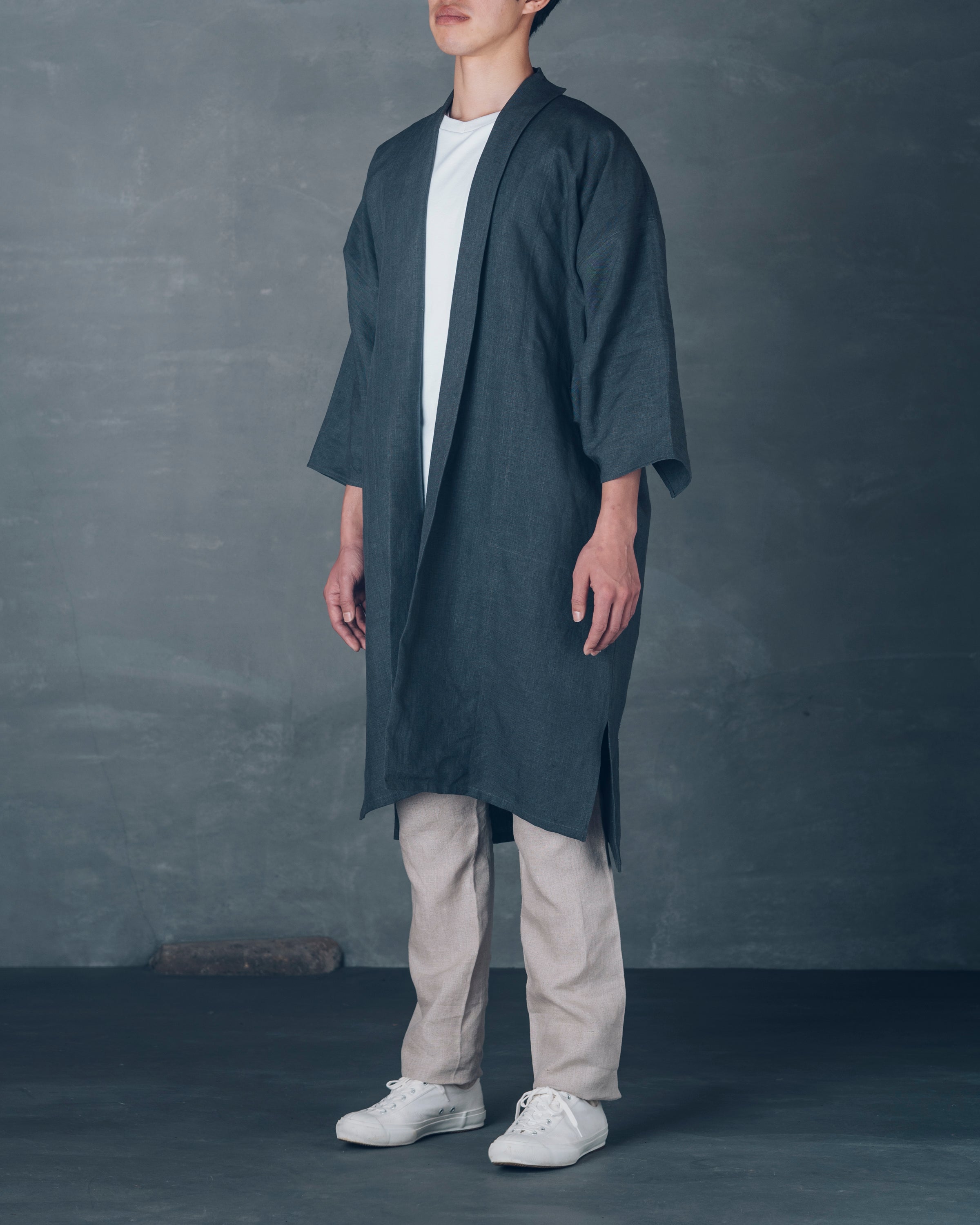 [もじり袖羽織]ロング/リネン/栗グレー