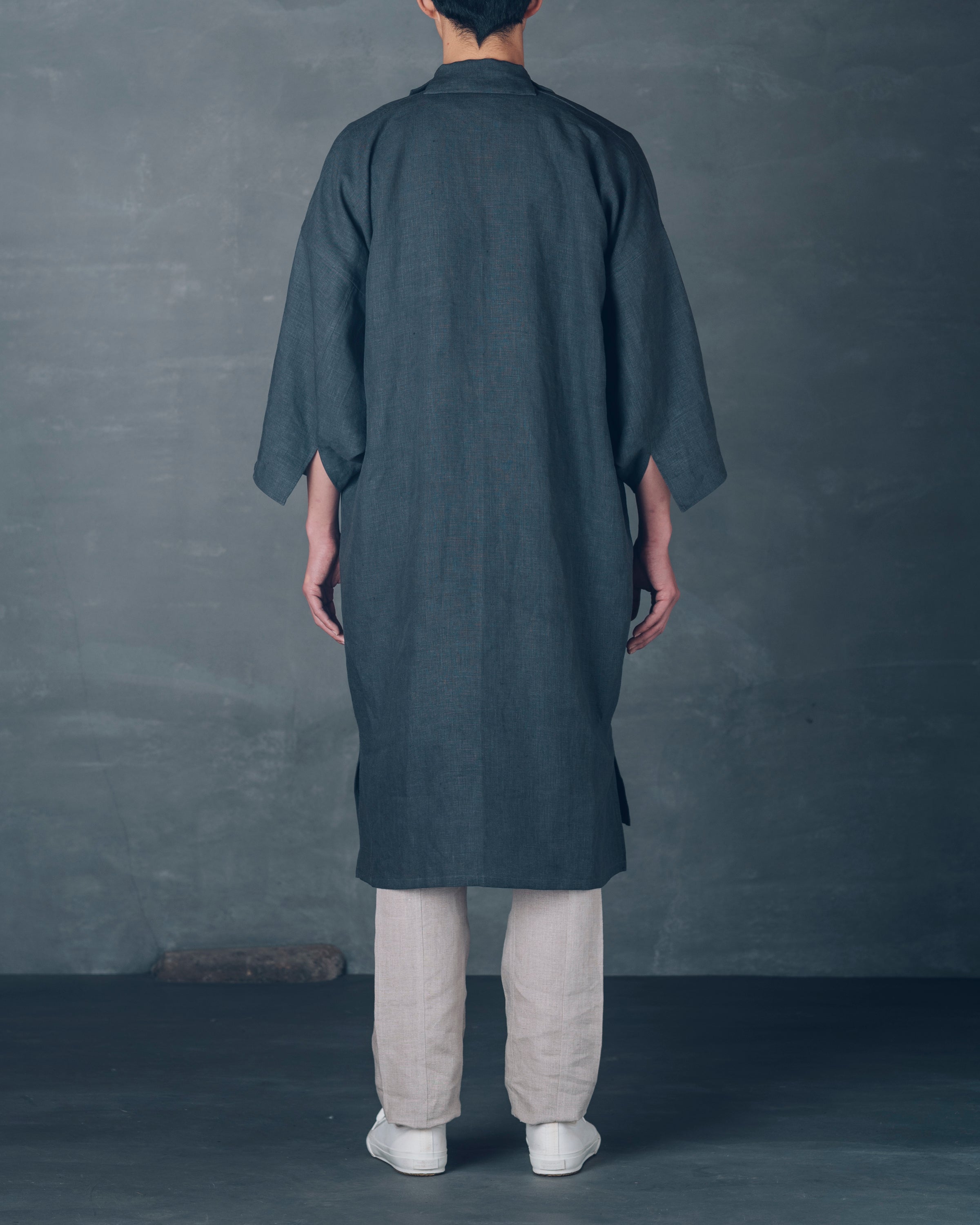 [もじり袖羽織]ロング/リネン/栗グレー