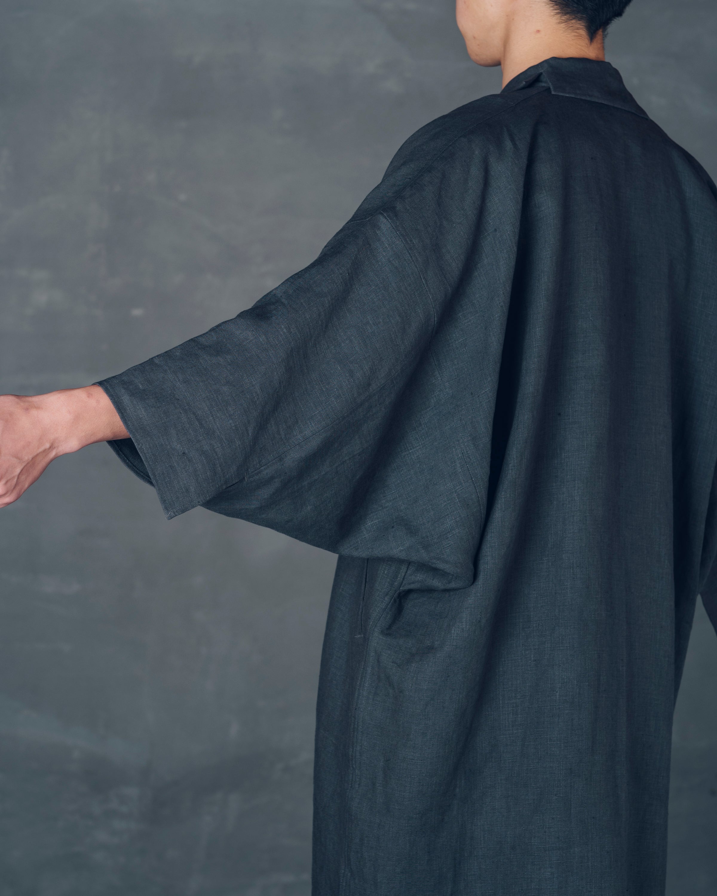 [もじり袖羽織]ロング/リネン/栗グレー