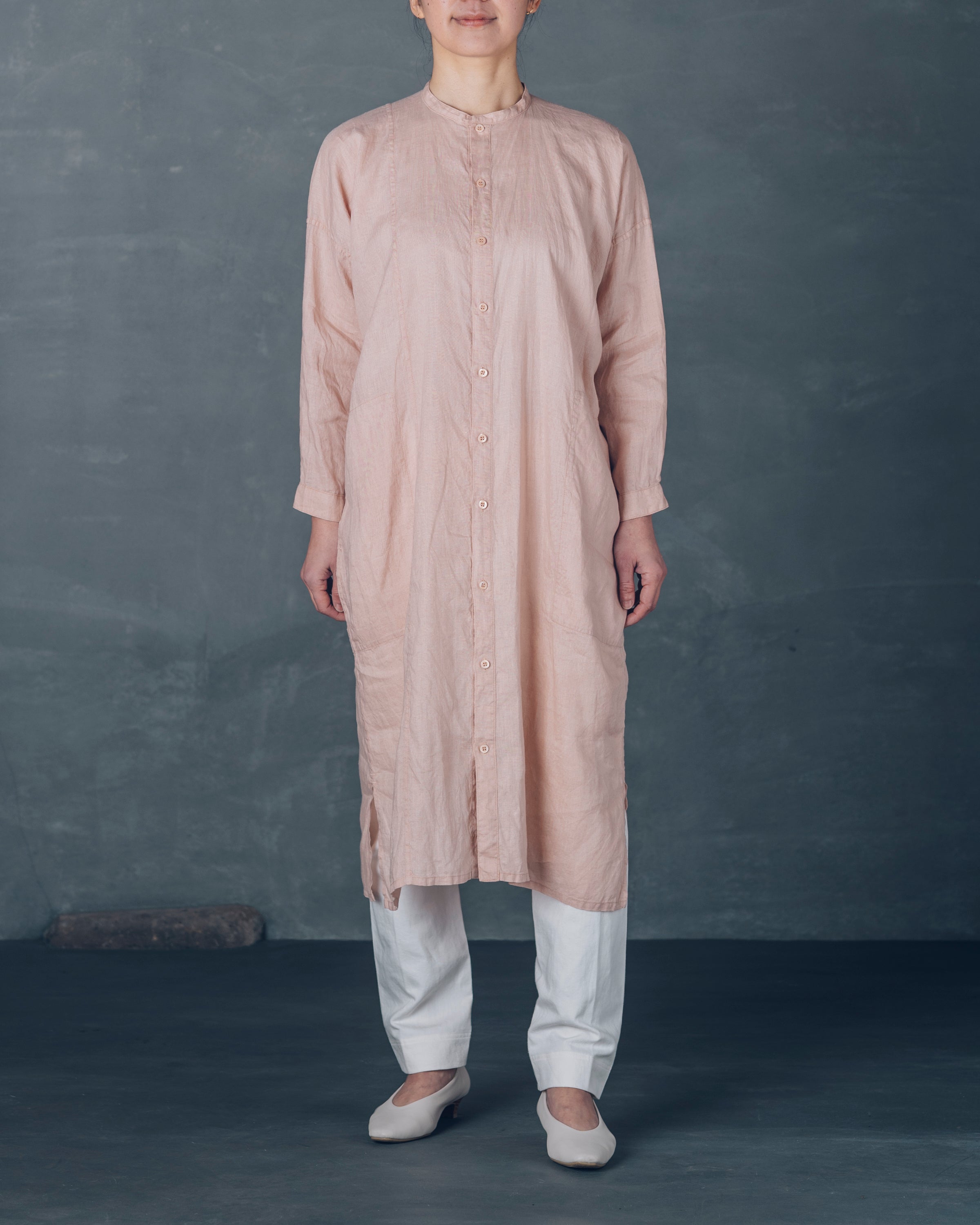 ［越前ワンピース］リネン/桜ピンク