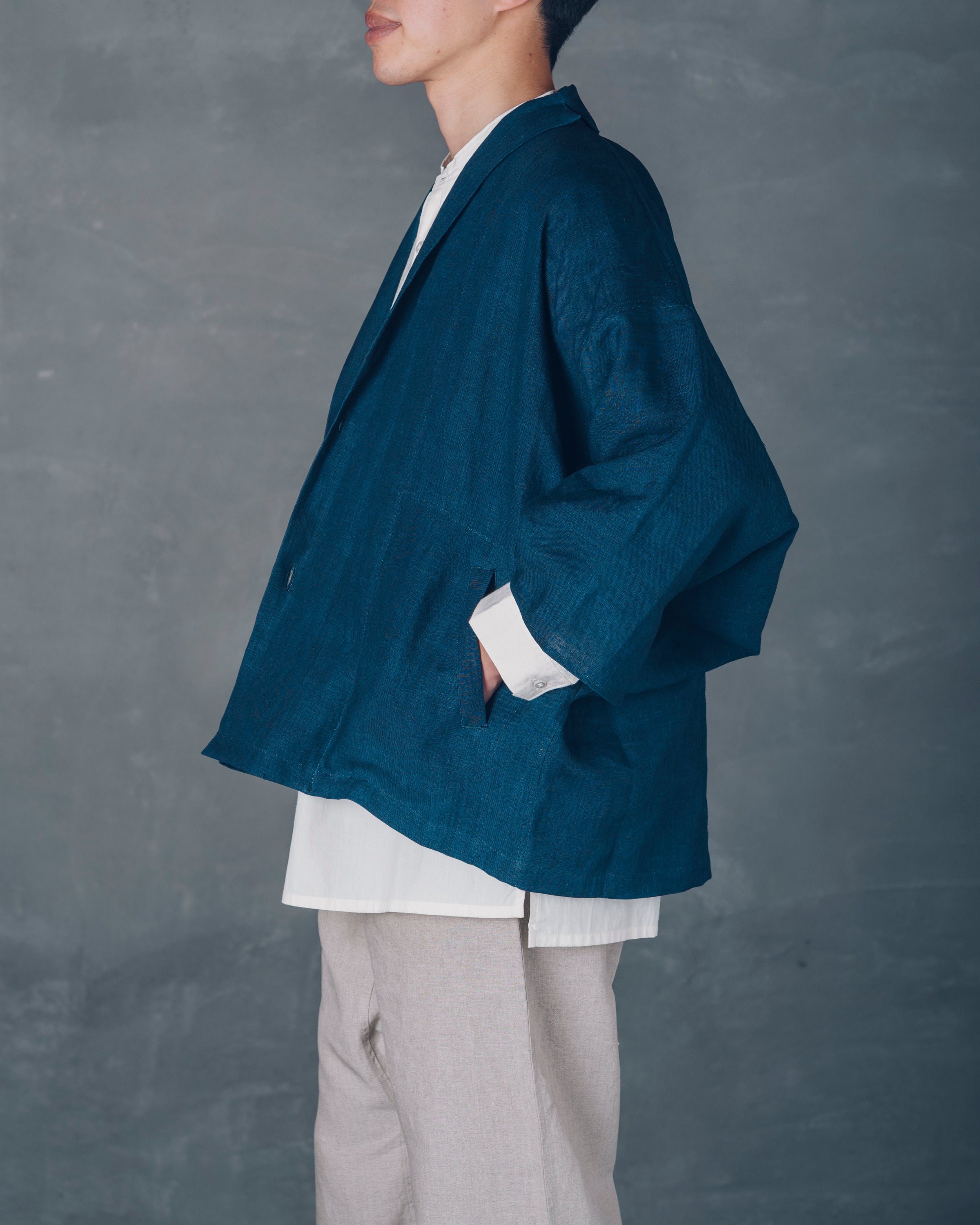 ［もじり袖羽織］リネン/いとしろ藍ダーク