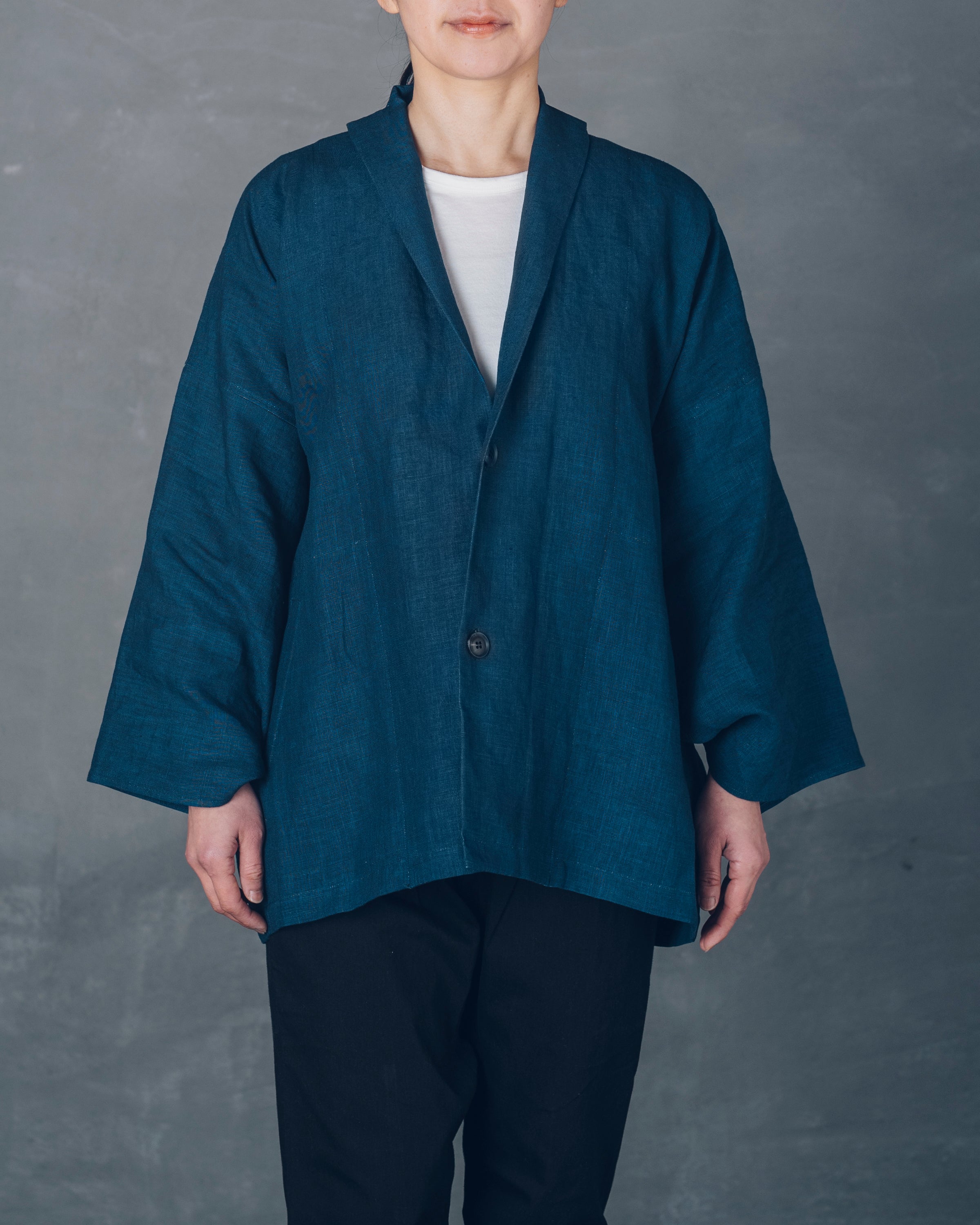 ［もじり袖羽織］リネン/いとしろ藍ダーク