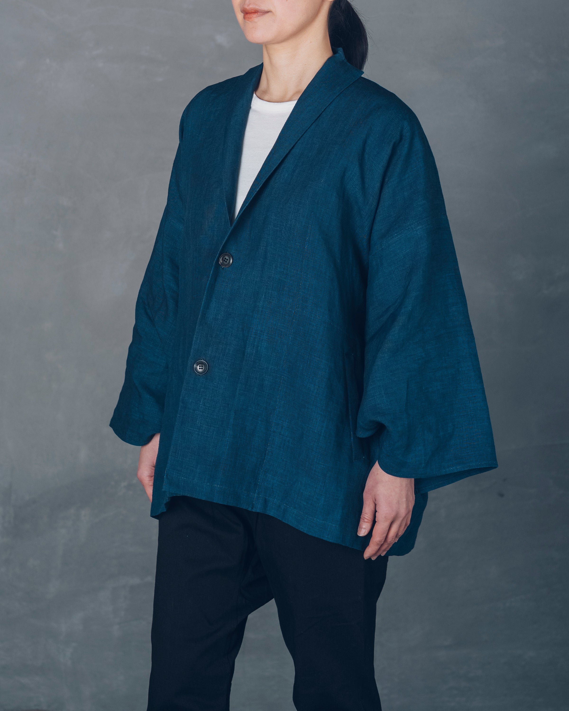 ［もじり袖羽織］リネン/いとしろ藍ダーク