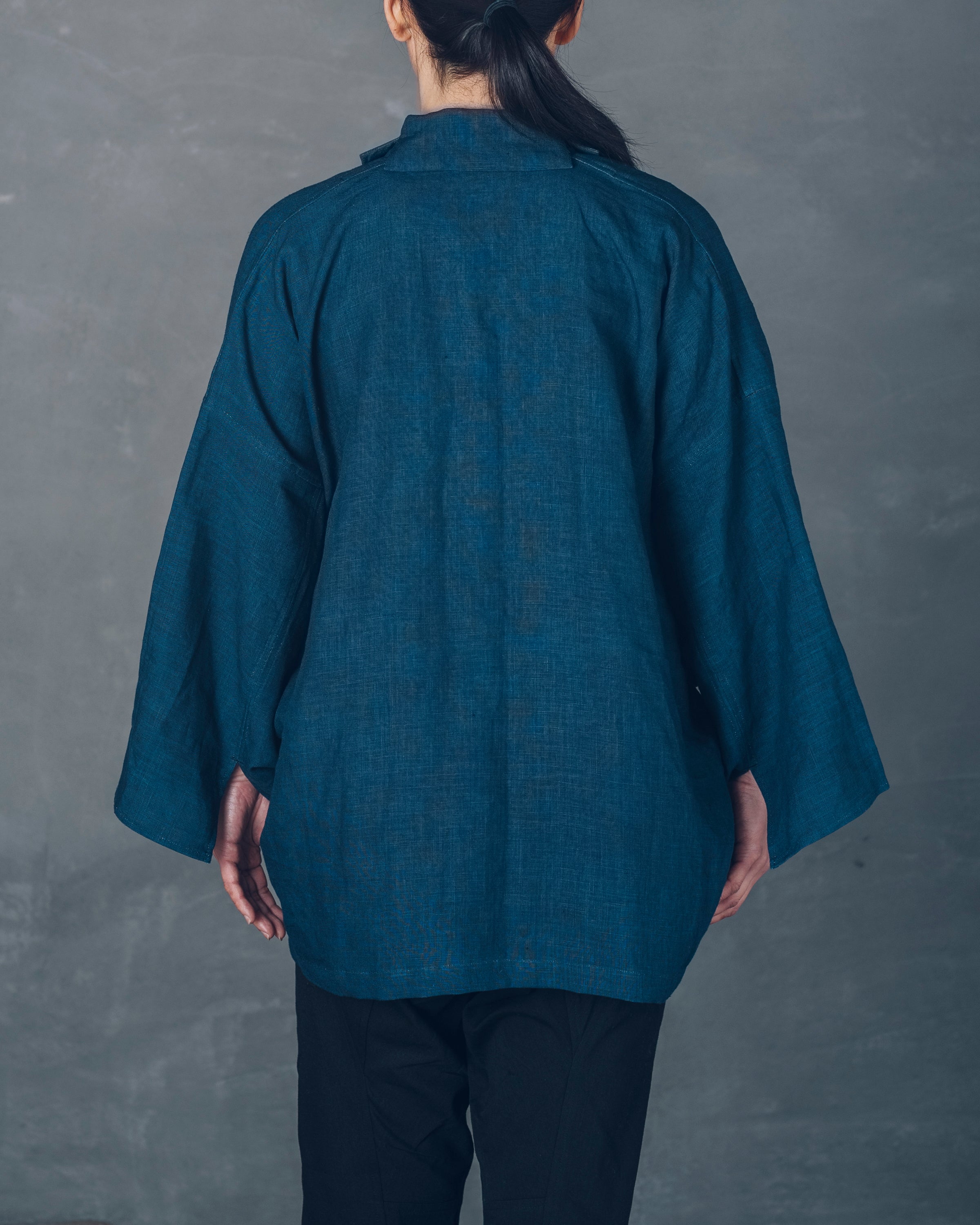 ［もじり袖羽織］リネン/いとしろ藍ダーク
