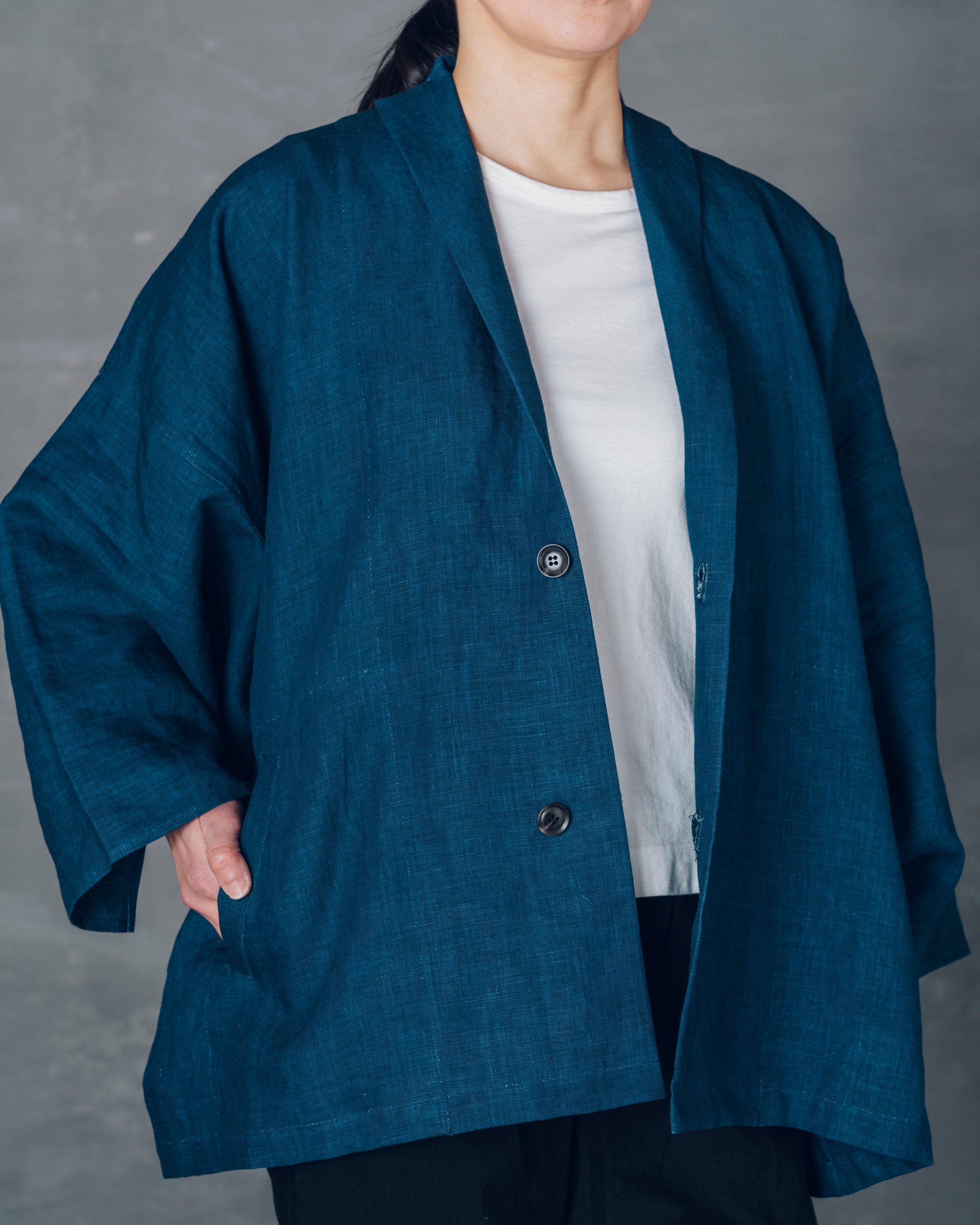 ［もじり袖羽織］リネン/いとしろ藍ダーク