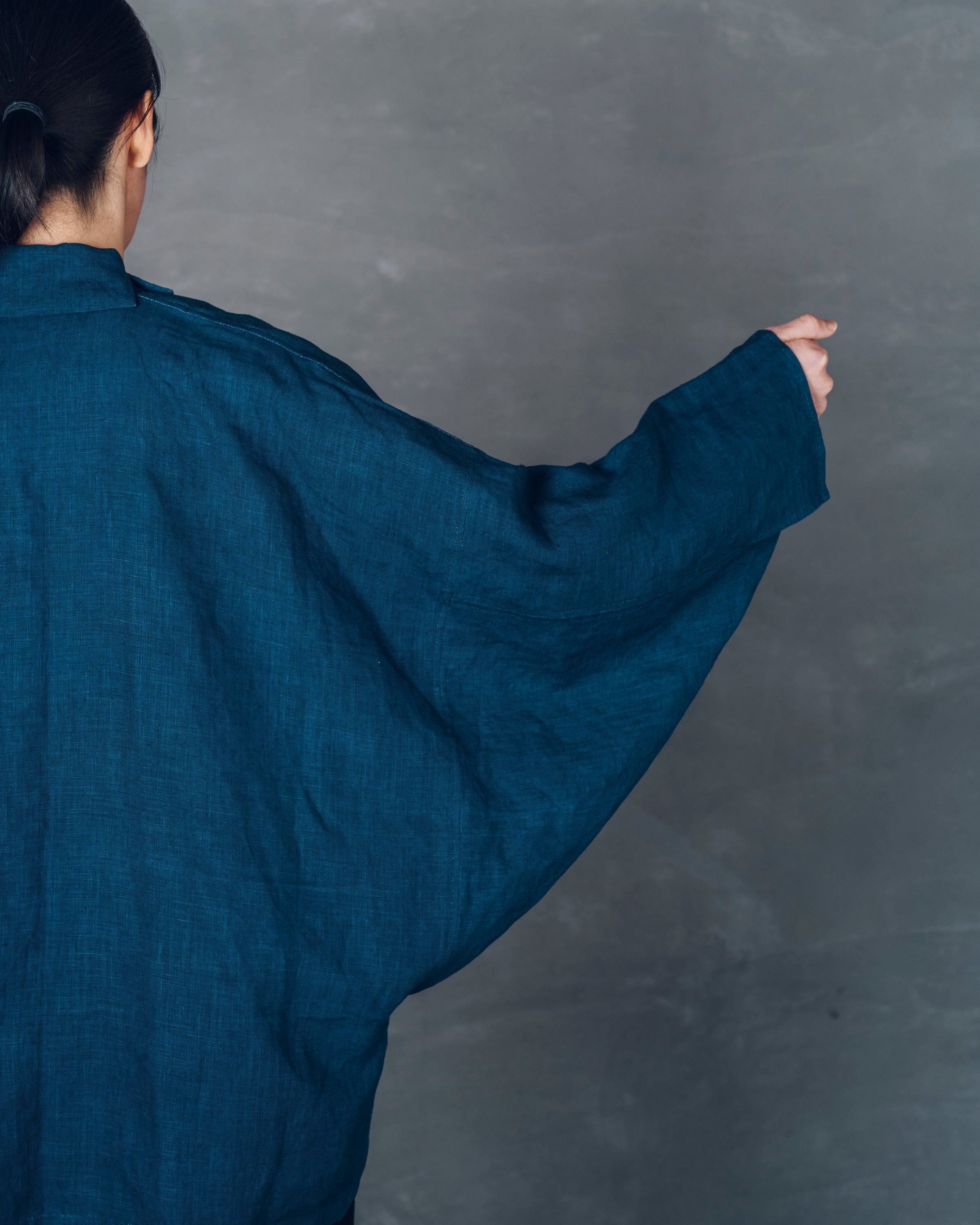 ［もじり袖羽織］リネン/いとしろ藍ダーク
