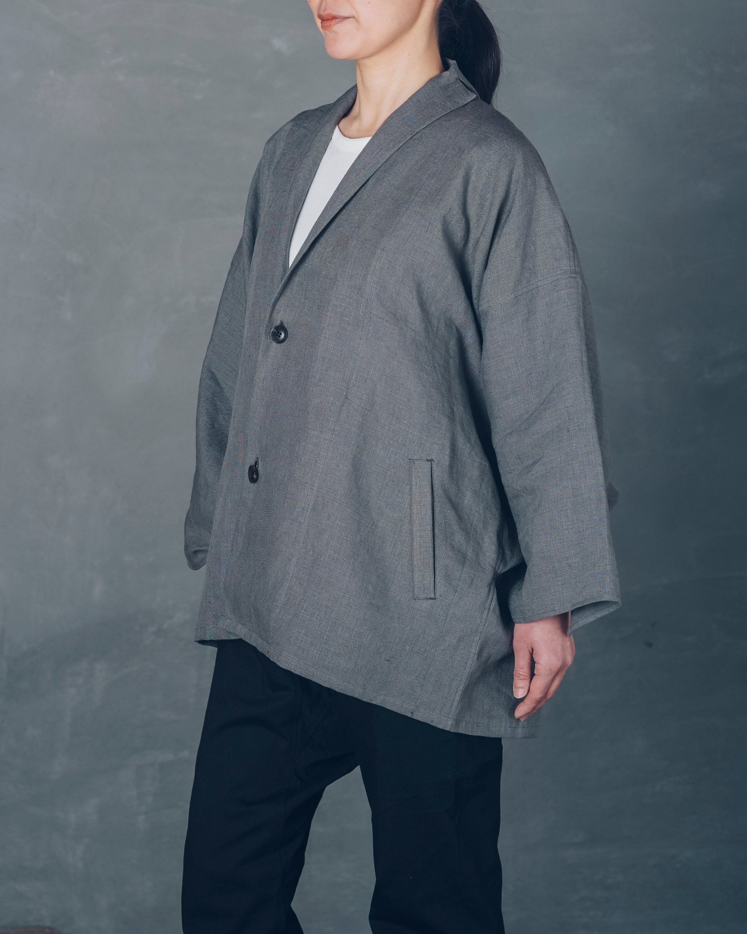 ［もじり袖羽織］リネン/栗グレー