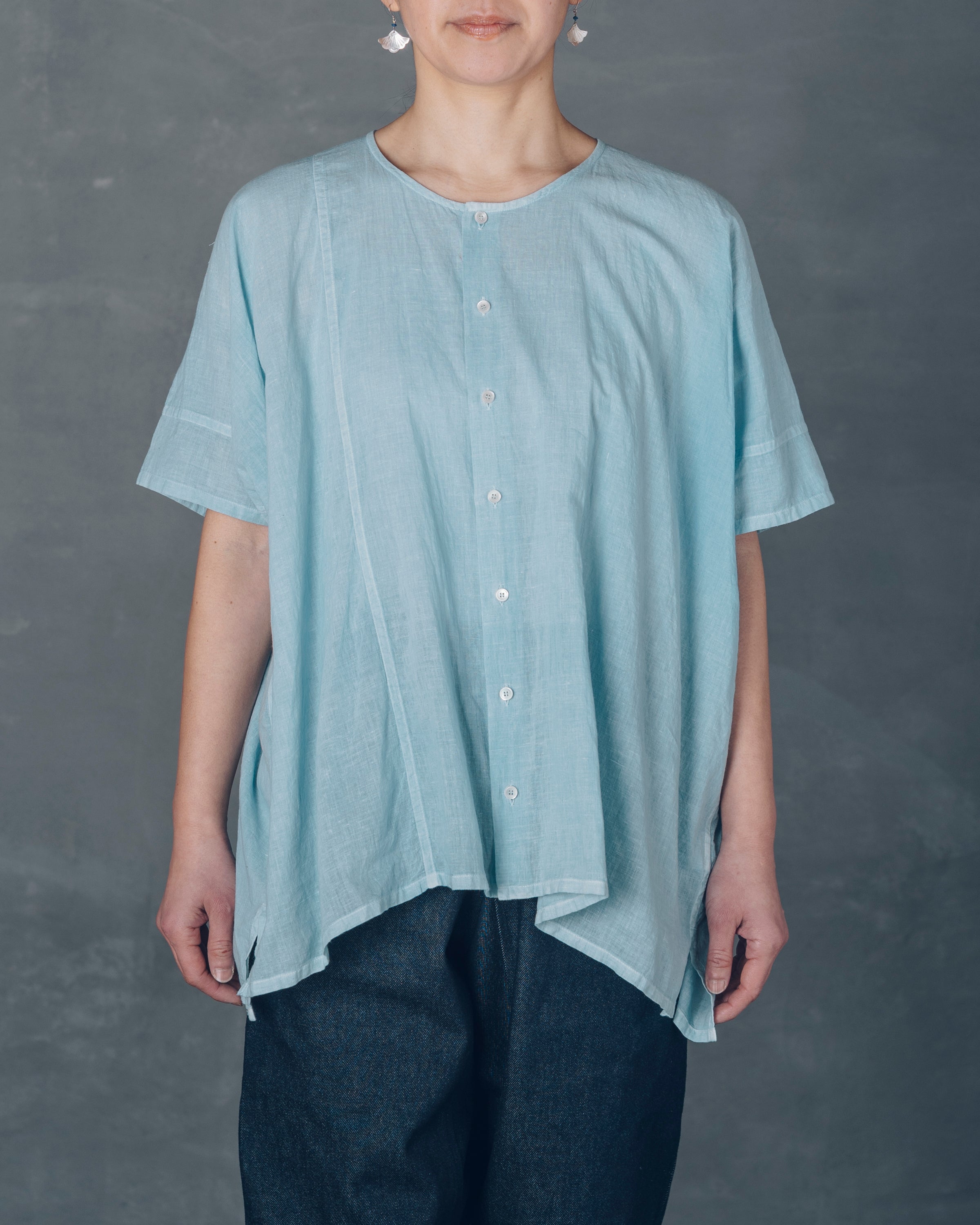 ［越前半袖シャツ］カディコットン/いとしろ藍スカイ