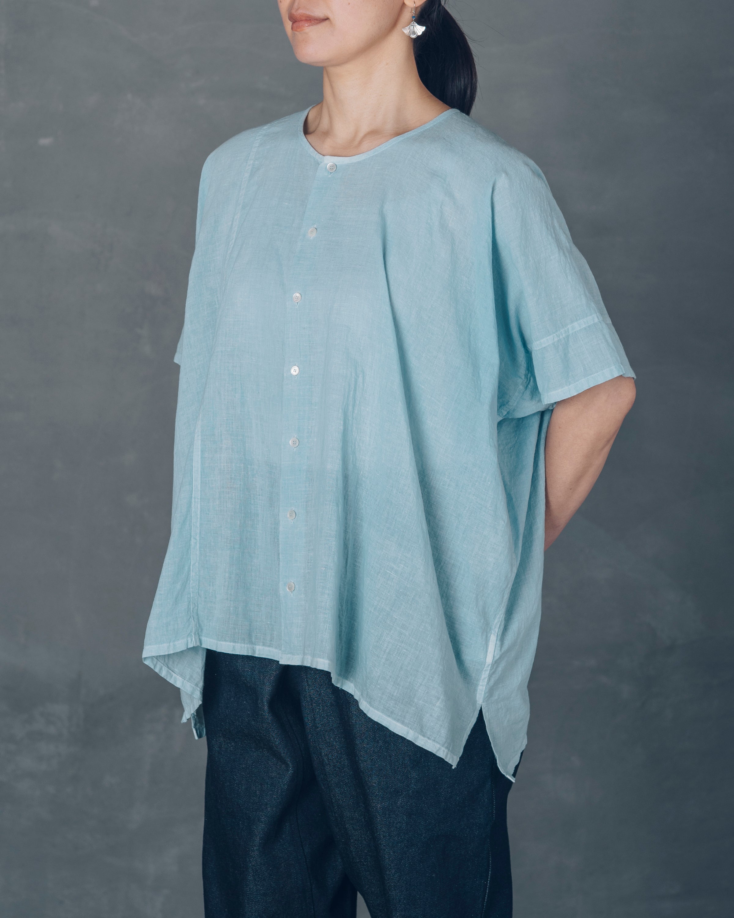 ［越前半袖シャツ］カディコットン/いとしろ藍スカイ