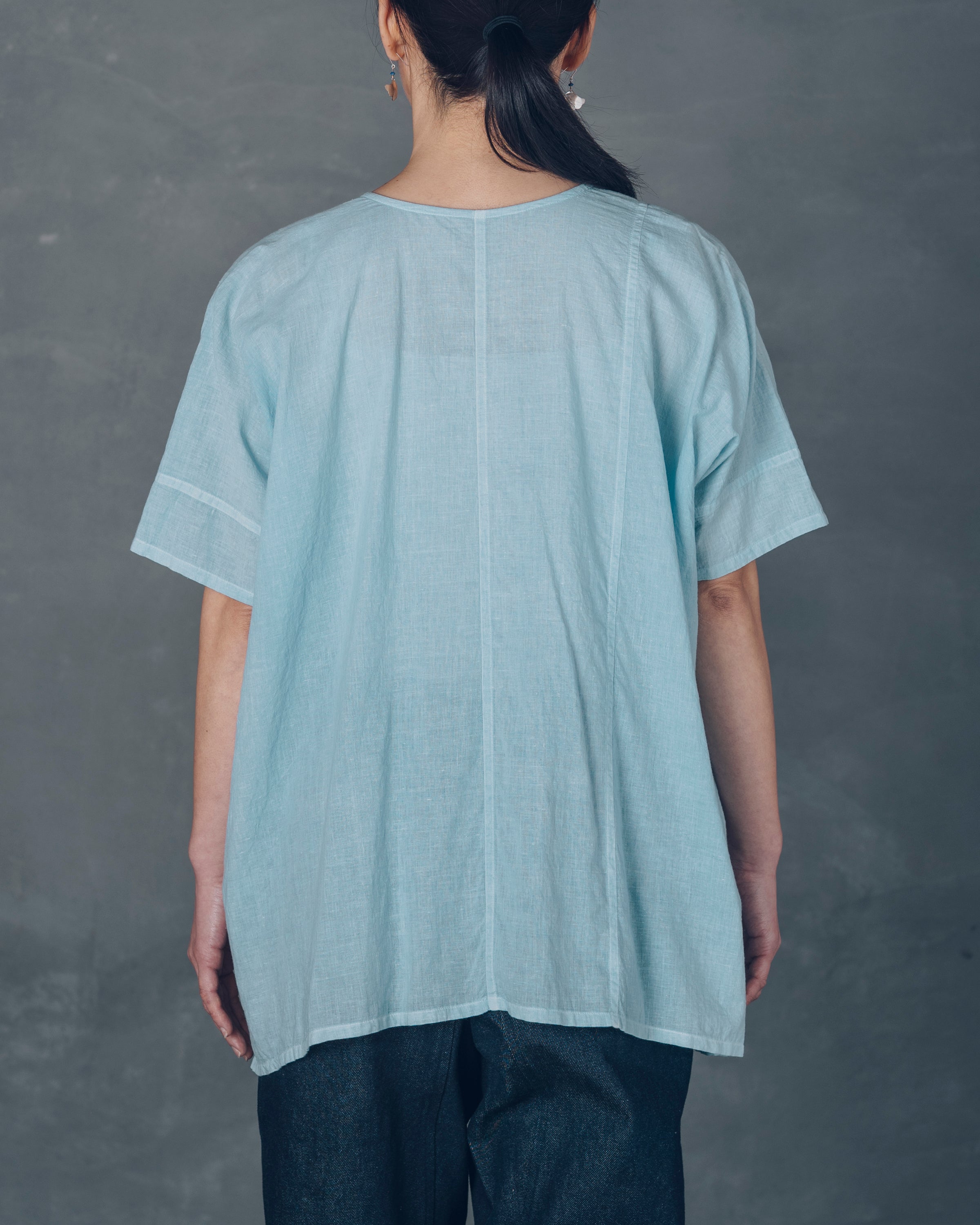 ［越前半袖シャツ］カディコットン/いとしろ藍スカイ