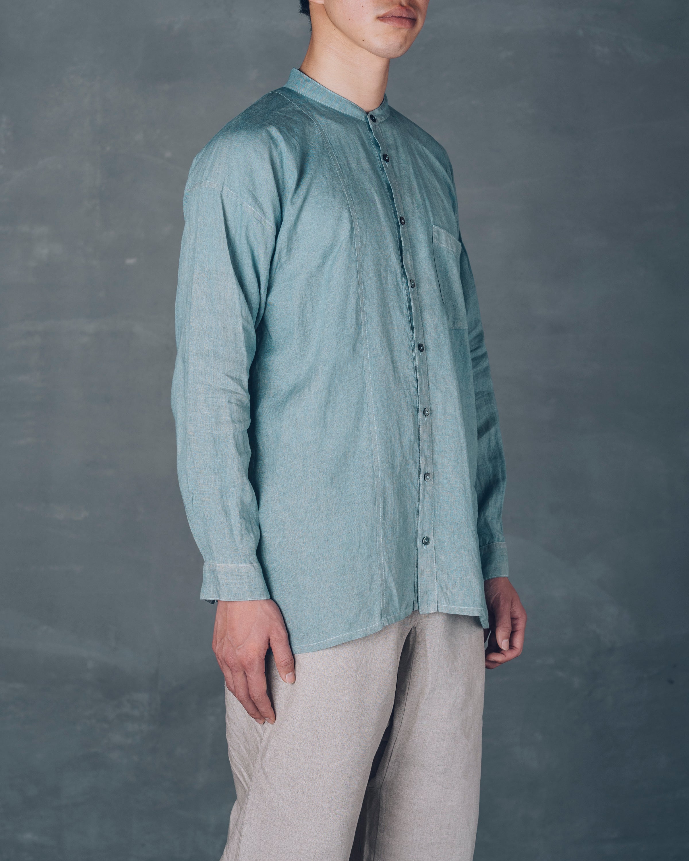 ［越前シャツロング］リネン / いとしろ藍スカイ