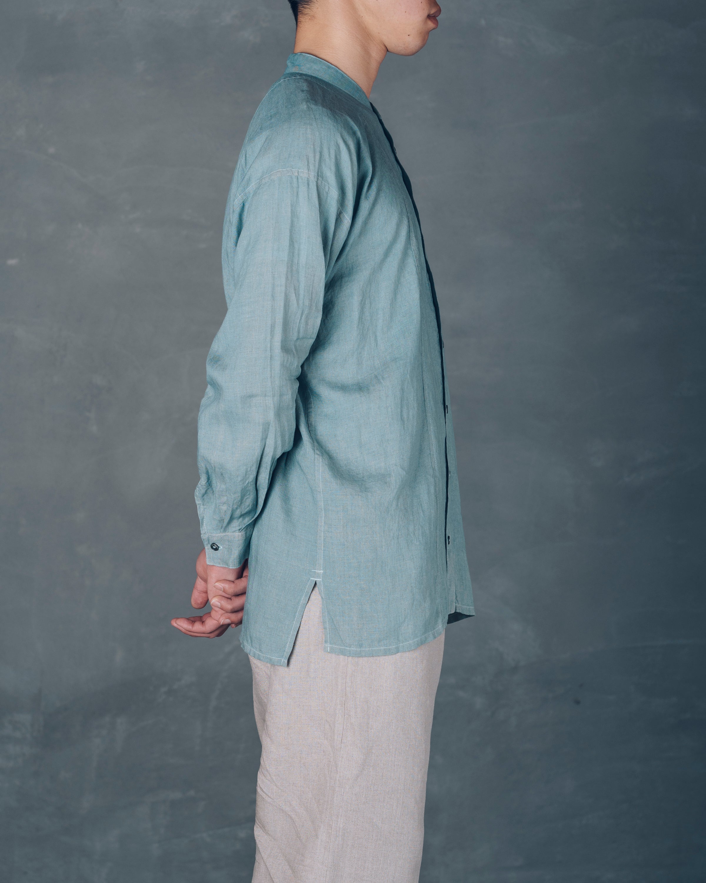 ［越前シャツロング］リネン / いとしろ藍スカイ