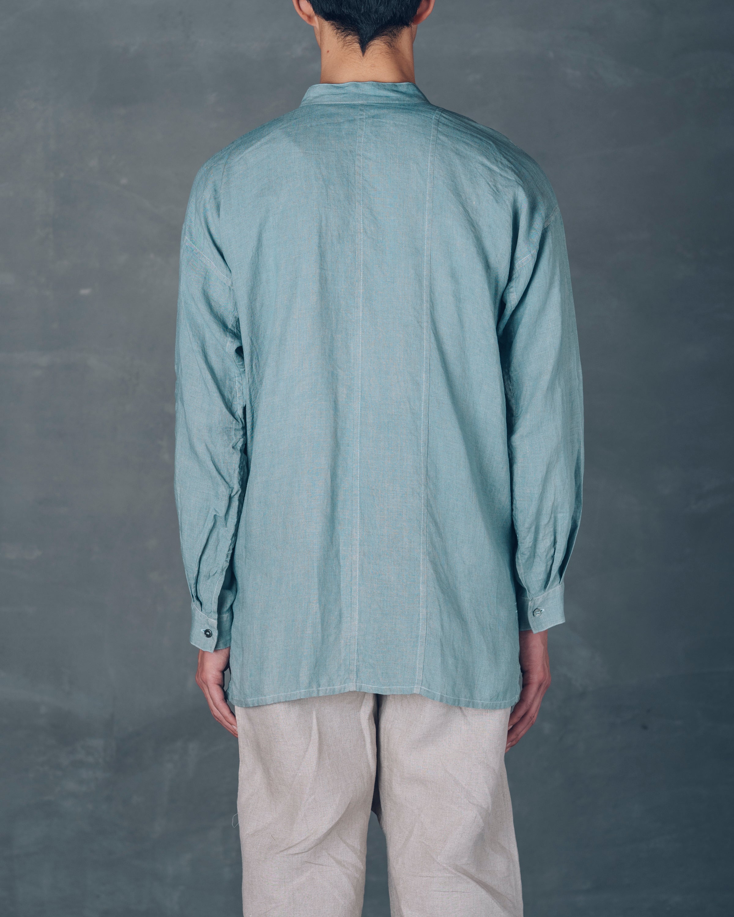 ［越前シャツロング］リネン / いとしろ藍スカイ