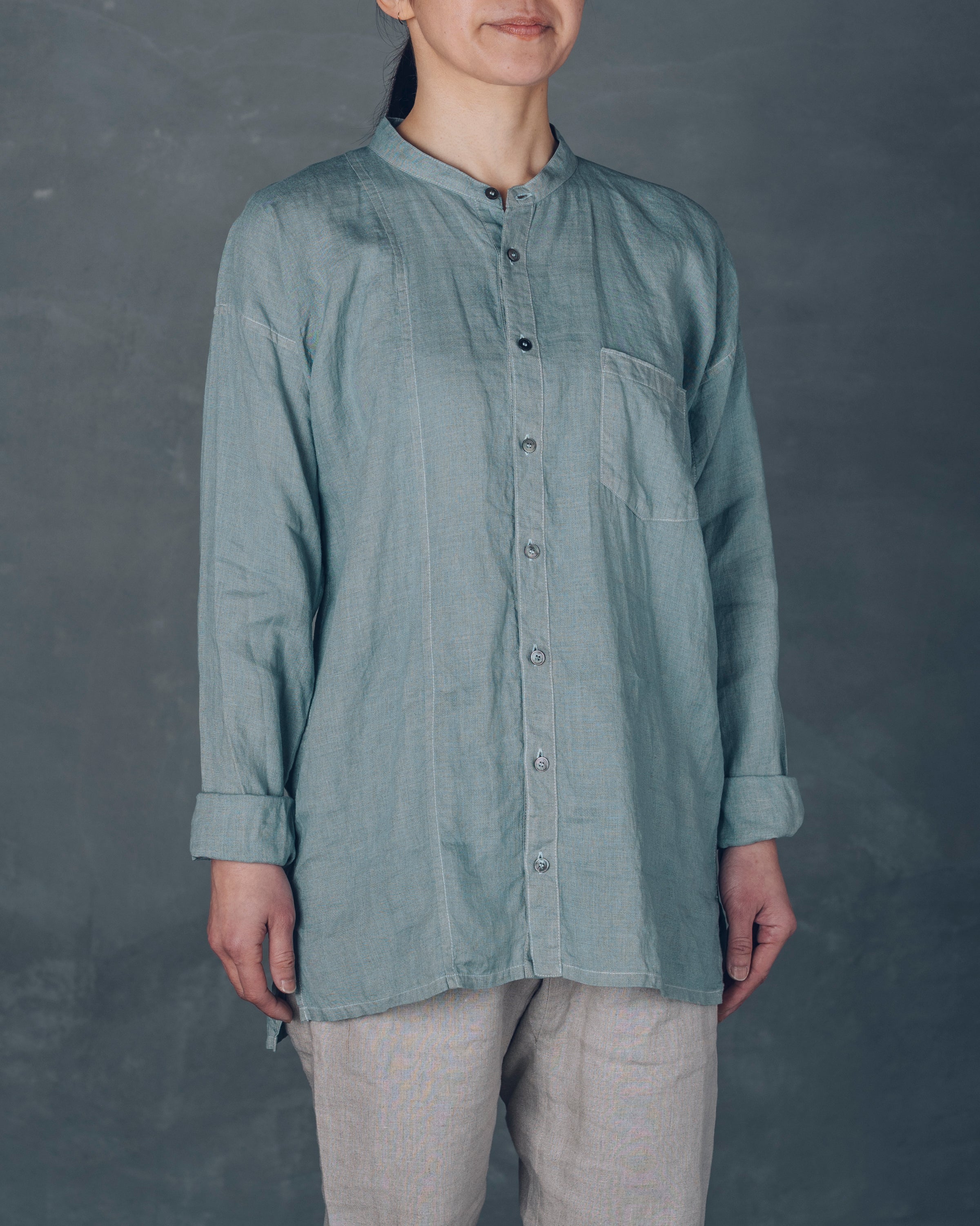 ［越前シャツロング］リネン / いとしろ藍スカイ
