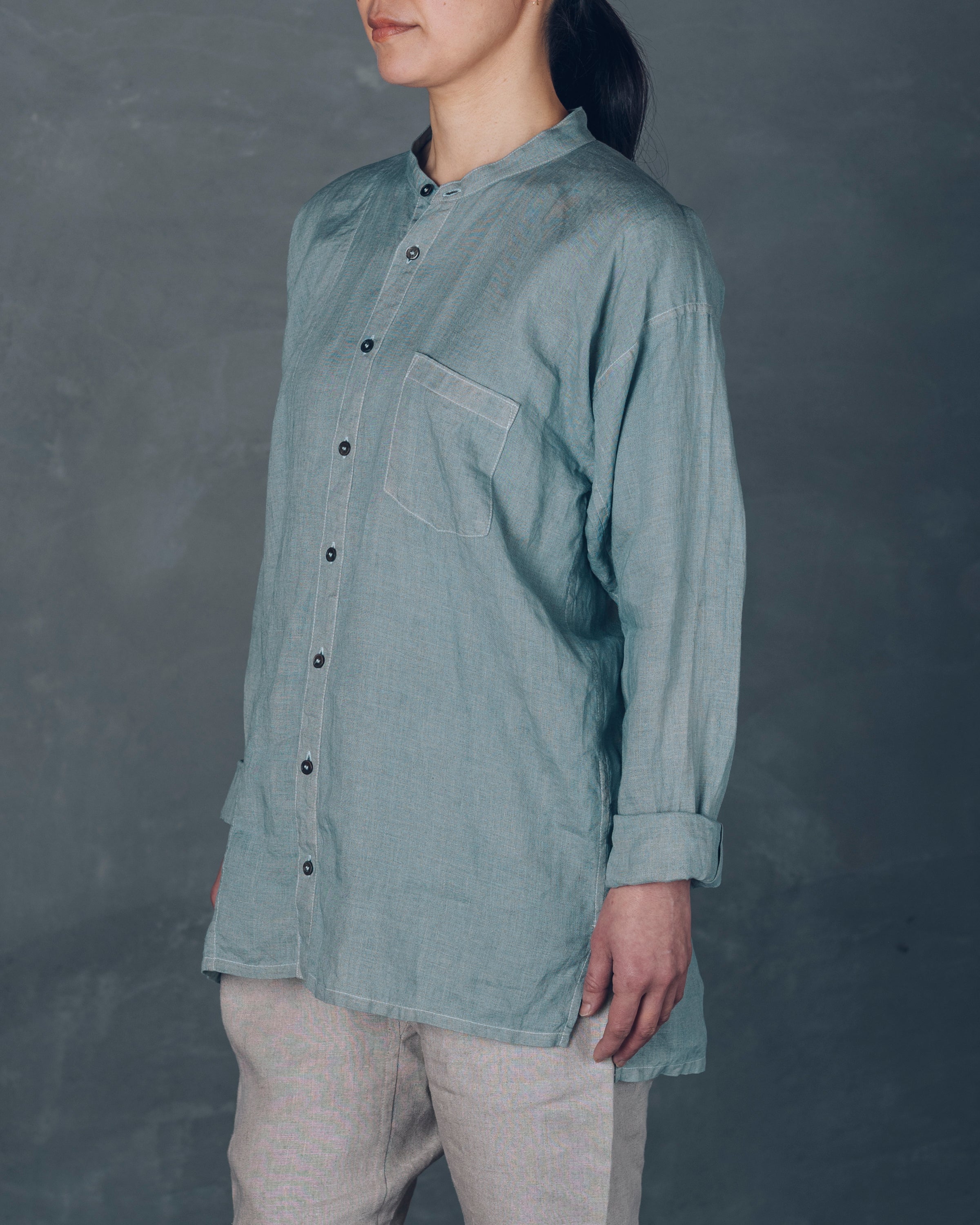 ［越前シャツロング］リネン / いとしろ藍スカイ