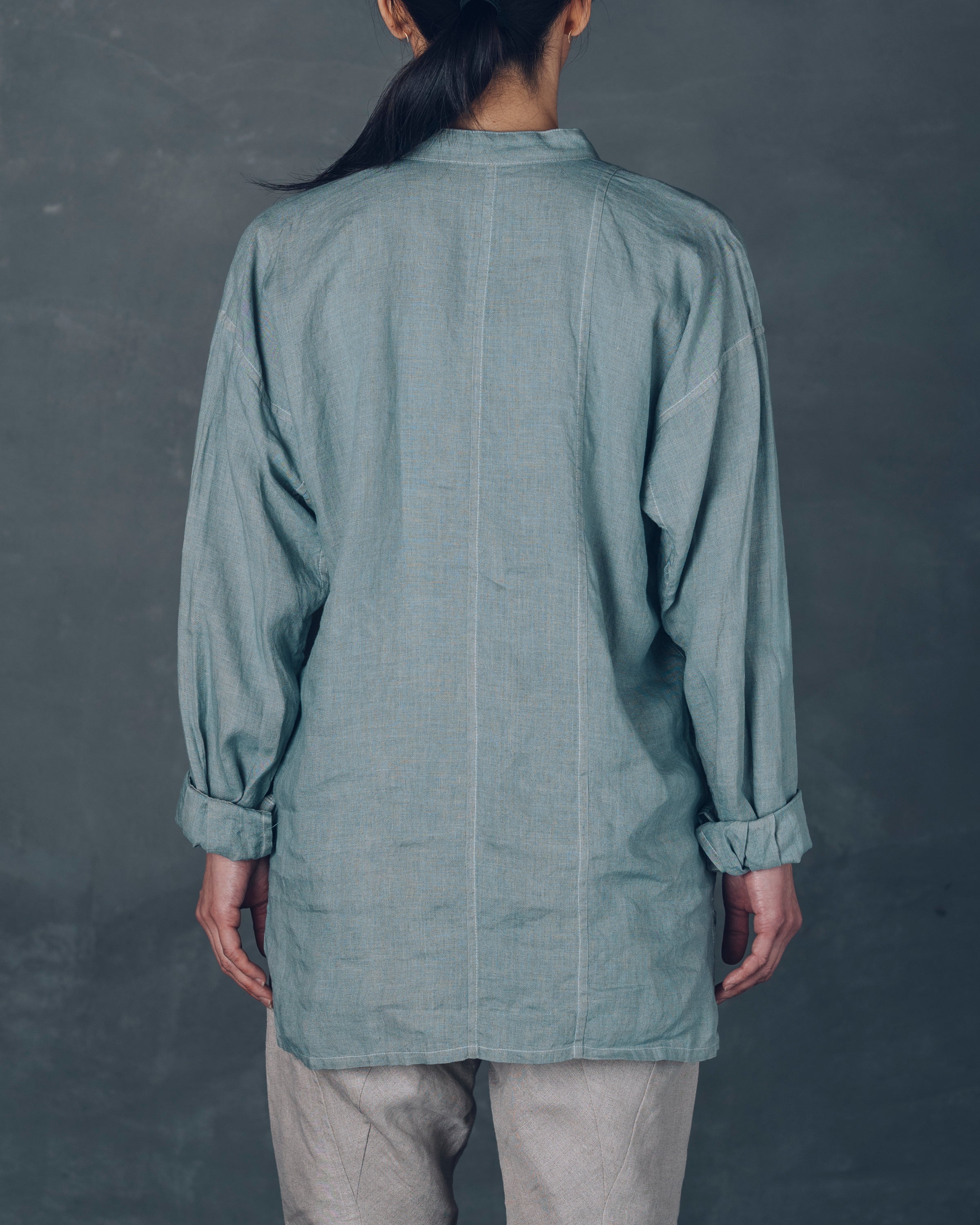 ［越前シャツロング］リネン / いとしろ藍スカイ