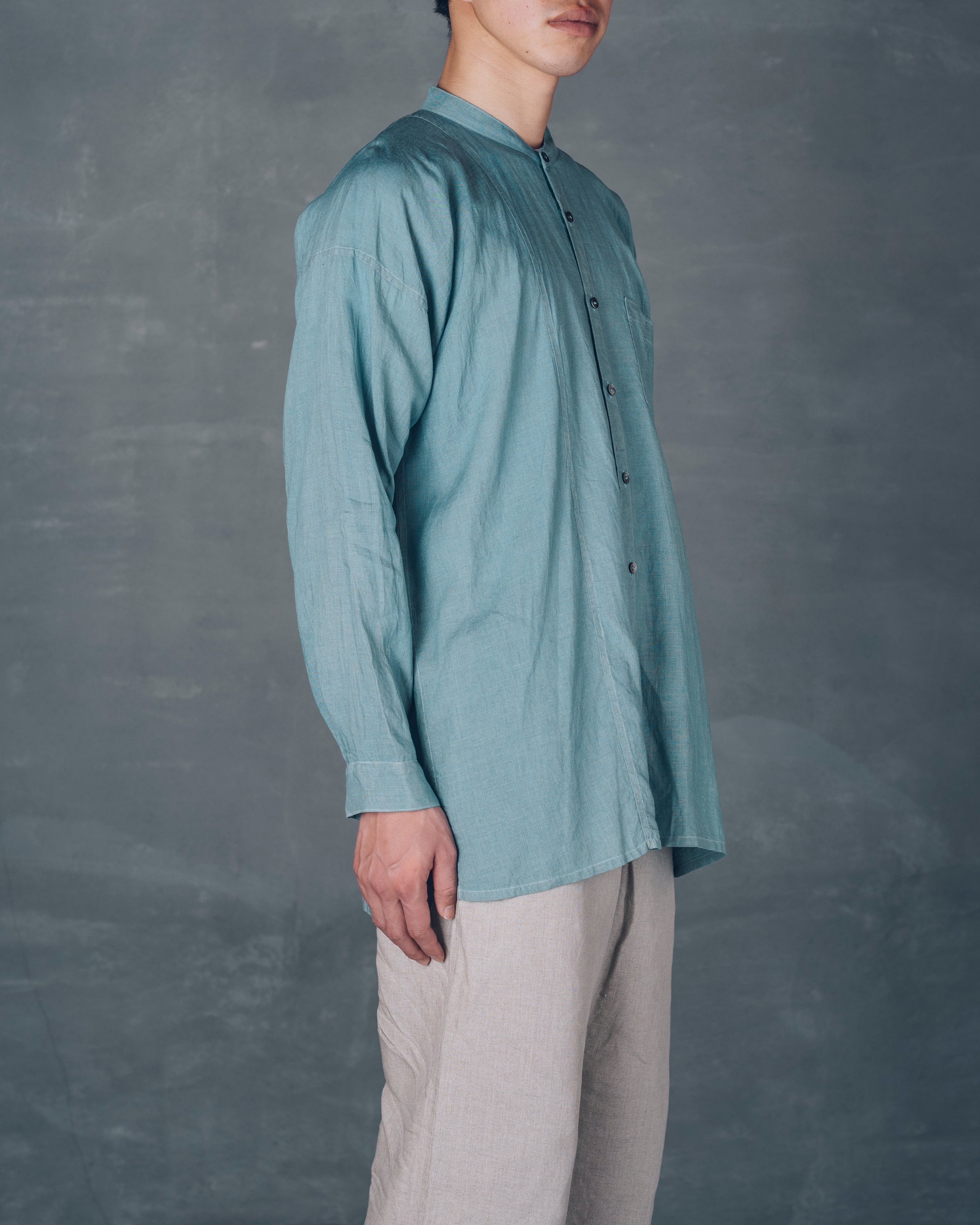 ［越前シャツロング］リネン / いとしろ藍スカイ