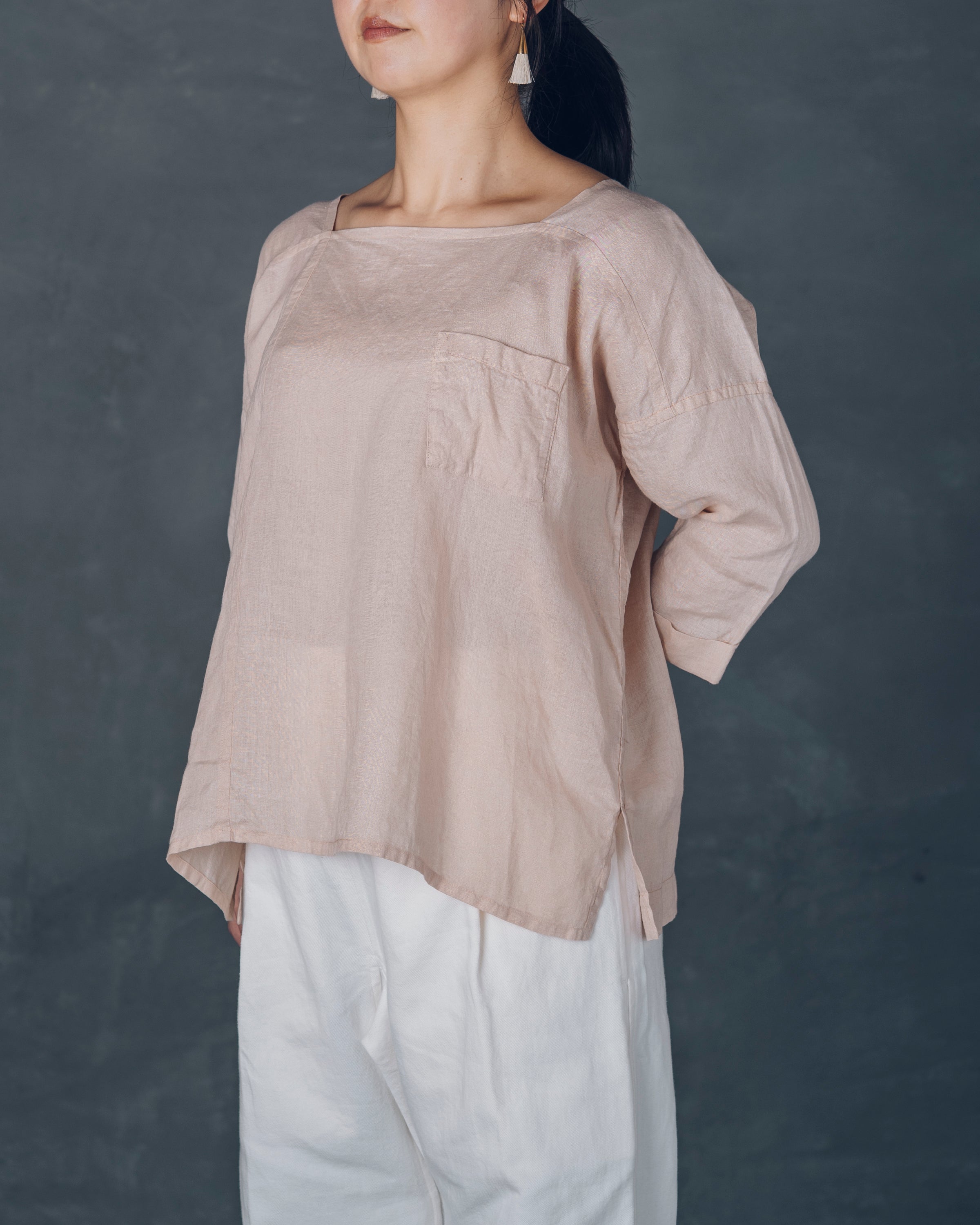 ［越前ブラウス］リネン/桜ピンク