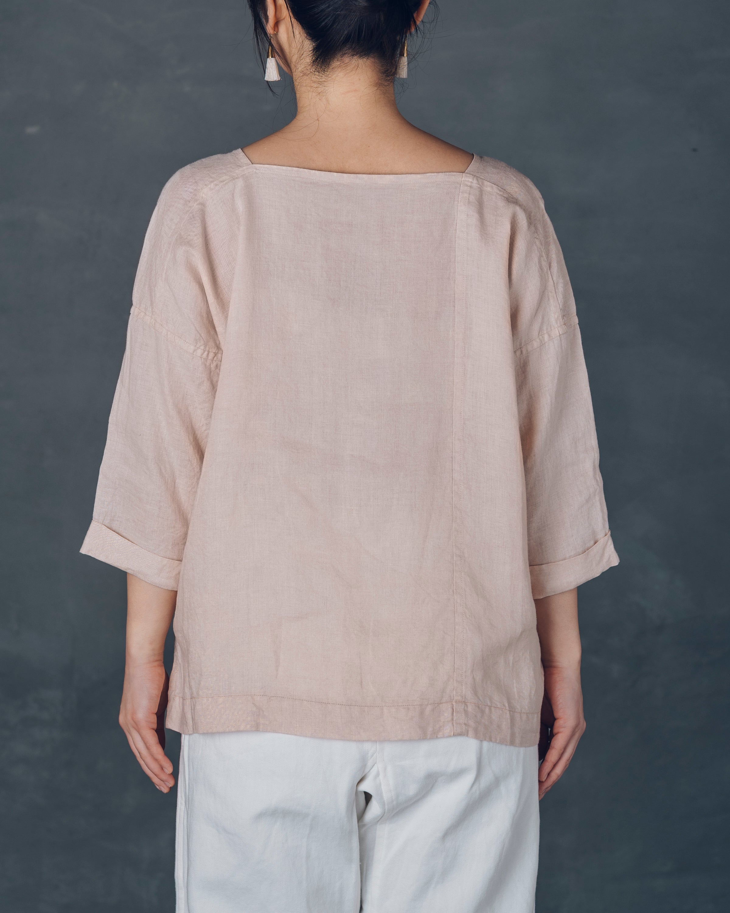 ［越前ブラウス］リネン/桜ピンク