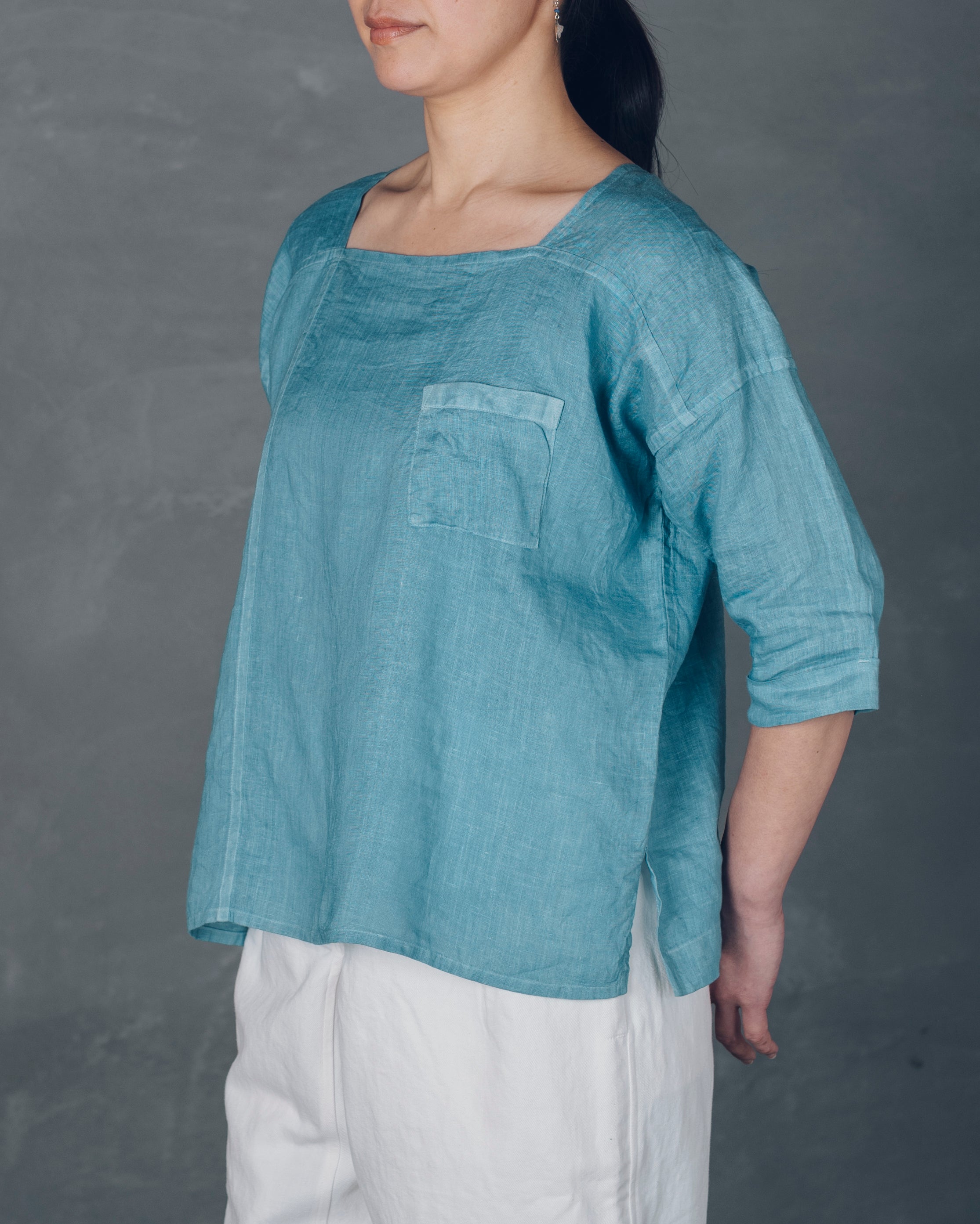［越前ブラウス］リネン/いとしろ藍スカイ